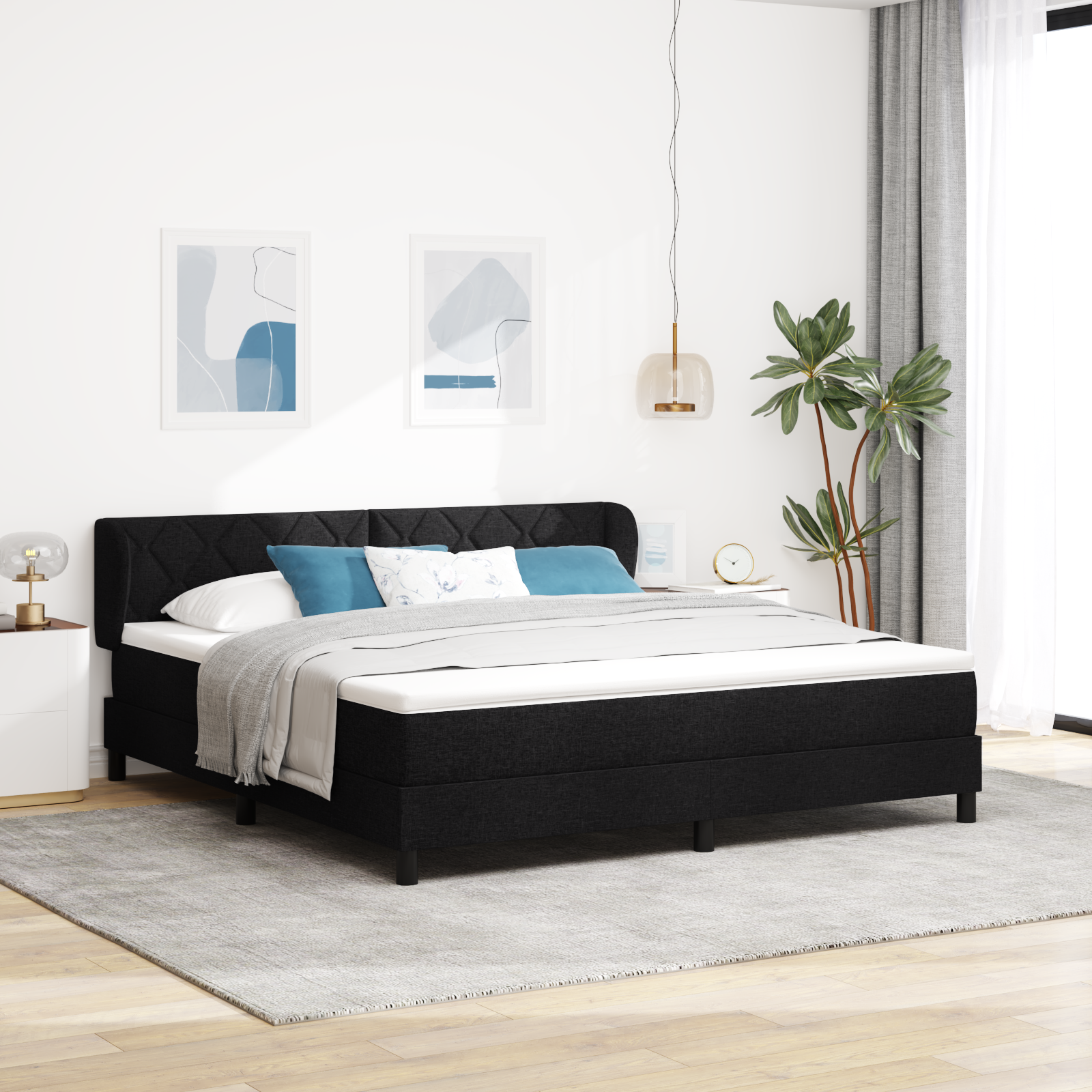Box Spring Bed with Mattress Black 180x200 cm Fabric