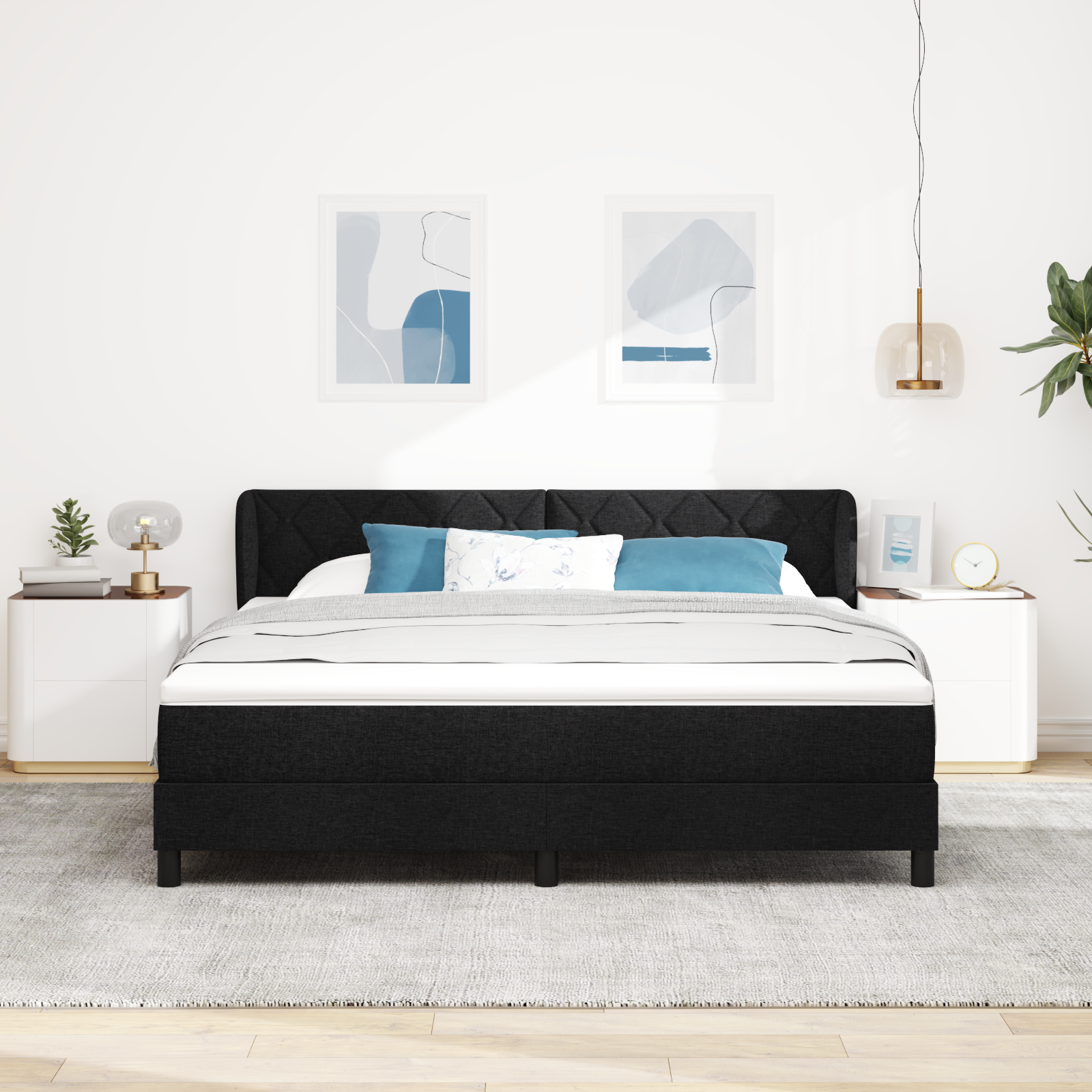 Box Spring Bed with Mattress Black 180x200 cm Fabric - Image 4