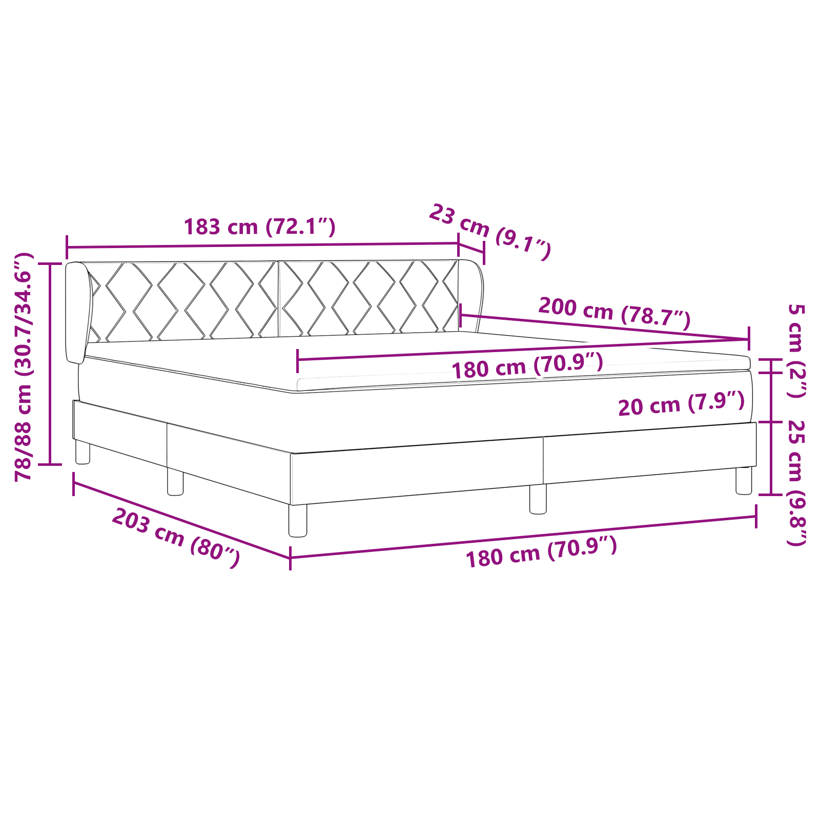 Box Spring Bed with Mattress Black 180x200 cm Fabric - Image 11