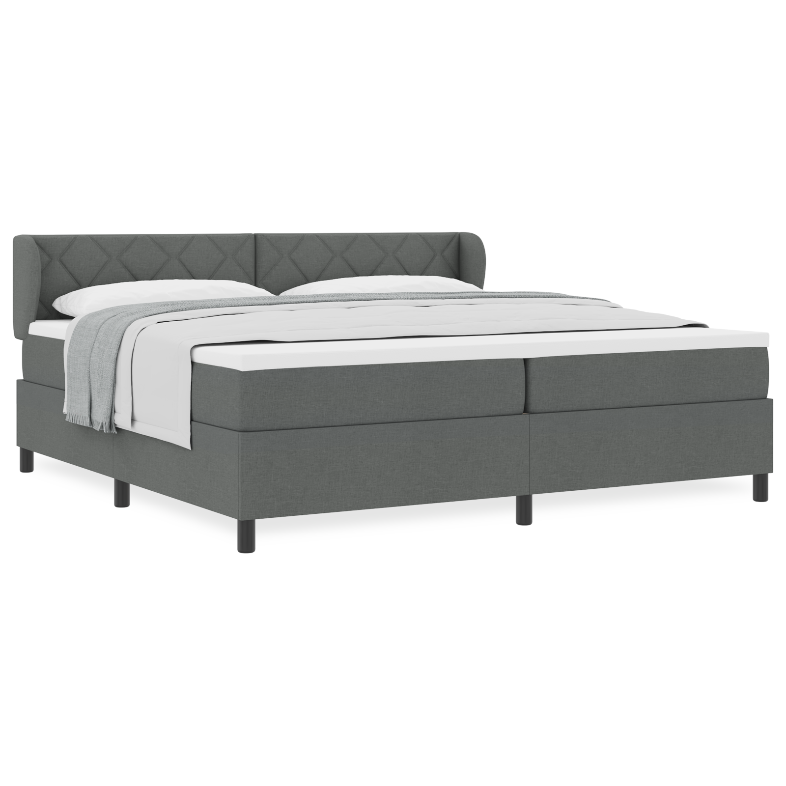 Box Spring Bed with Mattress in Dark Grey - 200x200 cm Fabric - Image 4