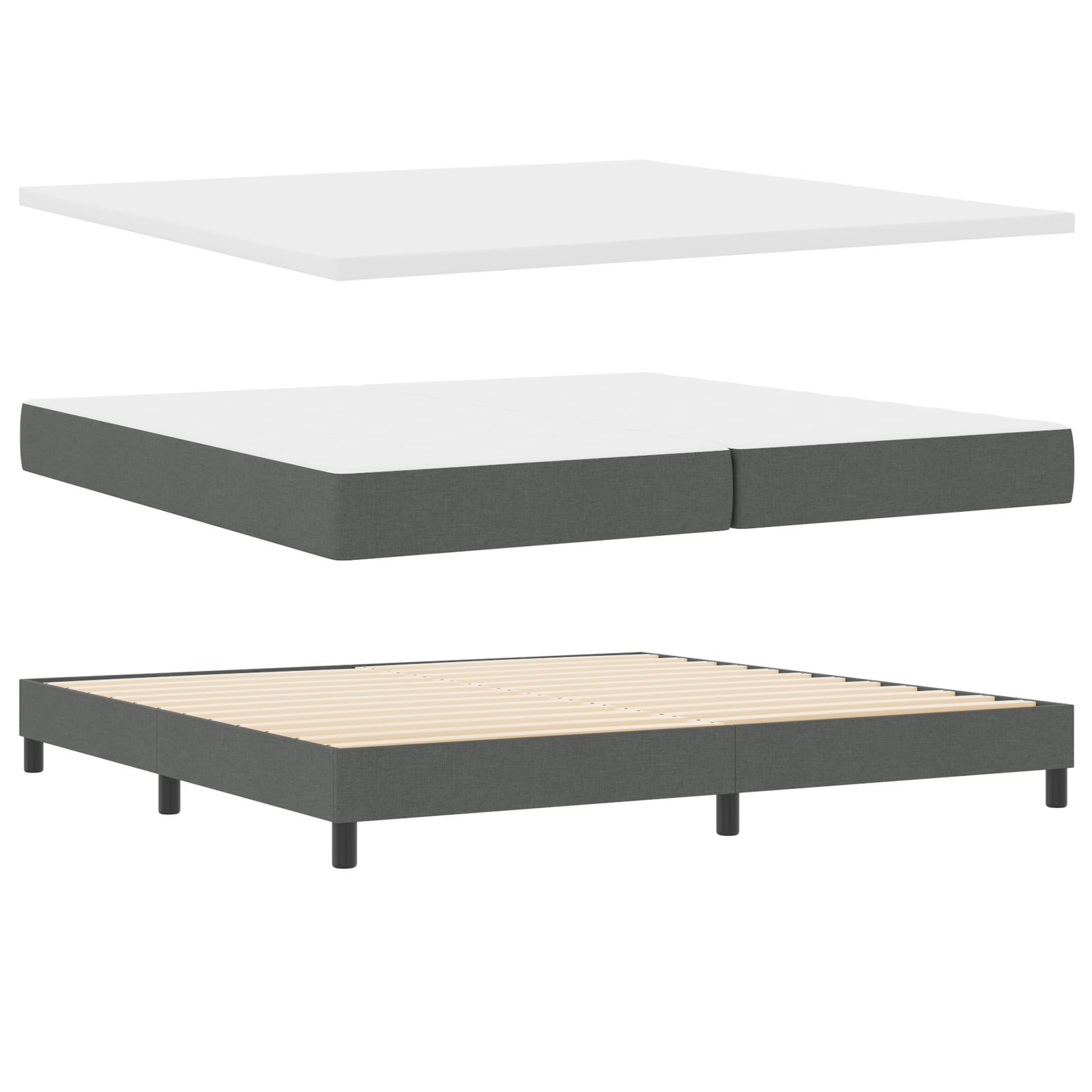 Box Spring Bed with Mattress in Dark Grey - 200x200 cm Fabric - Image 3