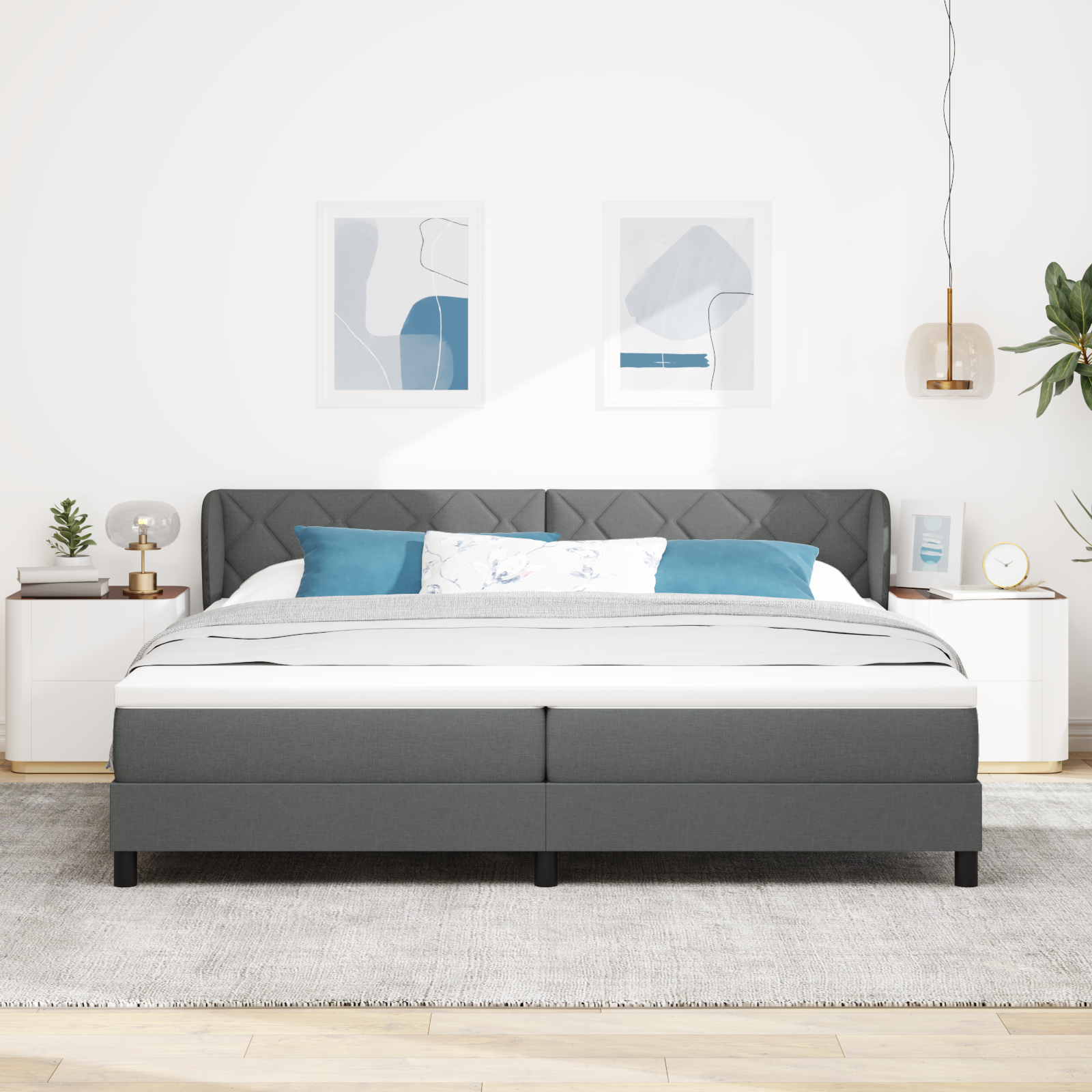 Box Spring Bed with Mattress in Dark Grey - 200x200 cm Fabric - Image 5
