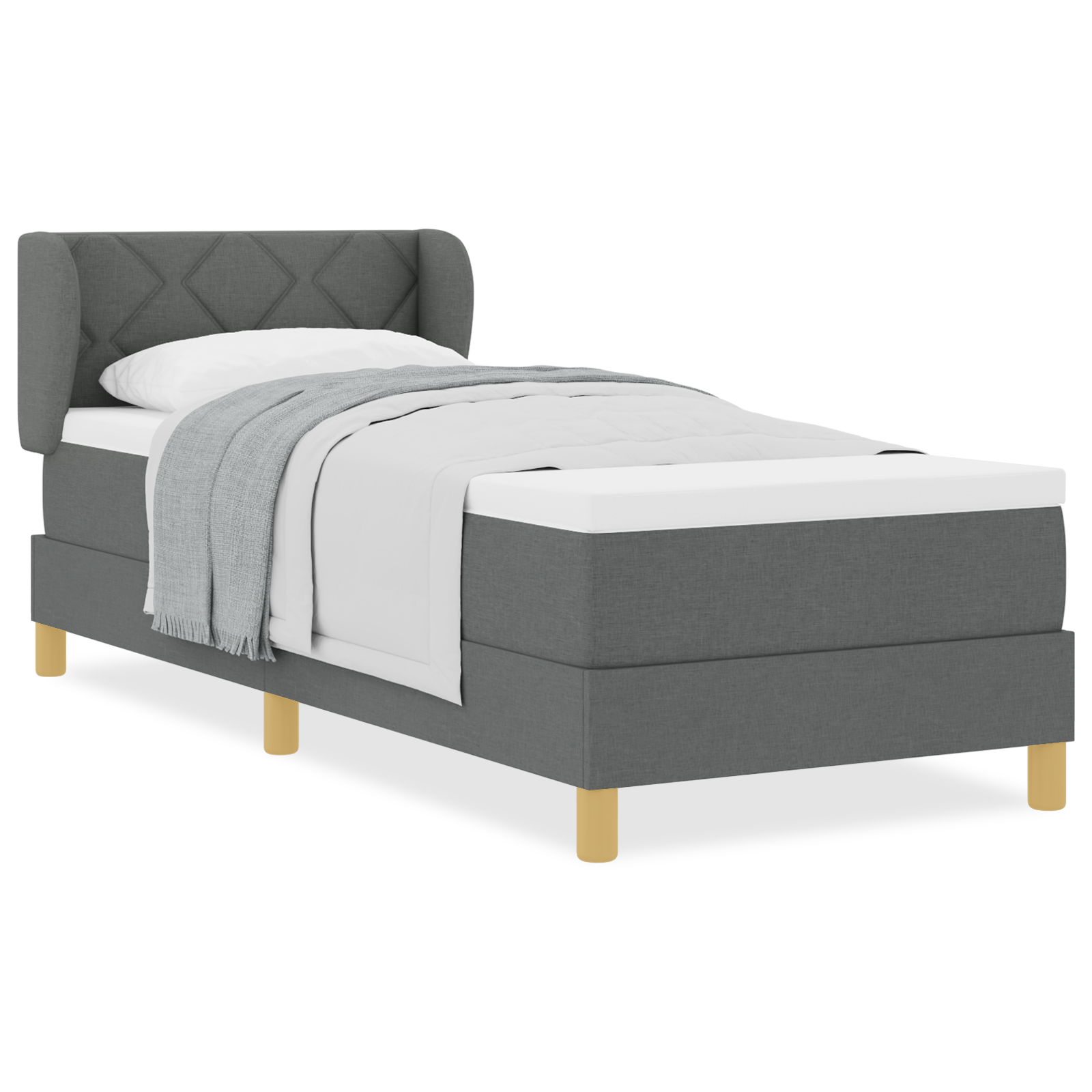 Box Spring Bed with Mattress in Dark Grey, 80x200 cm, Fabric - Image 4