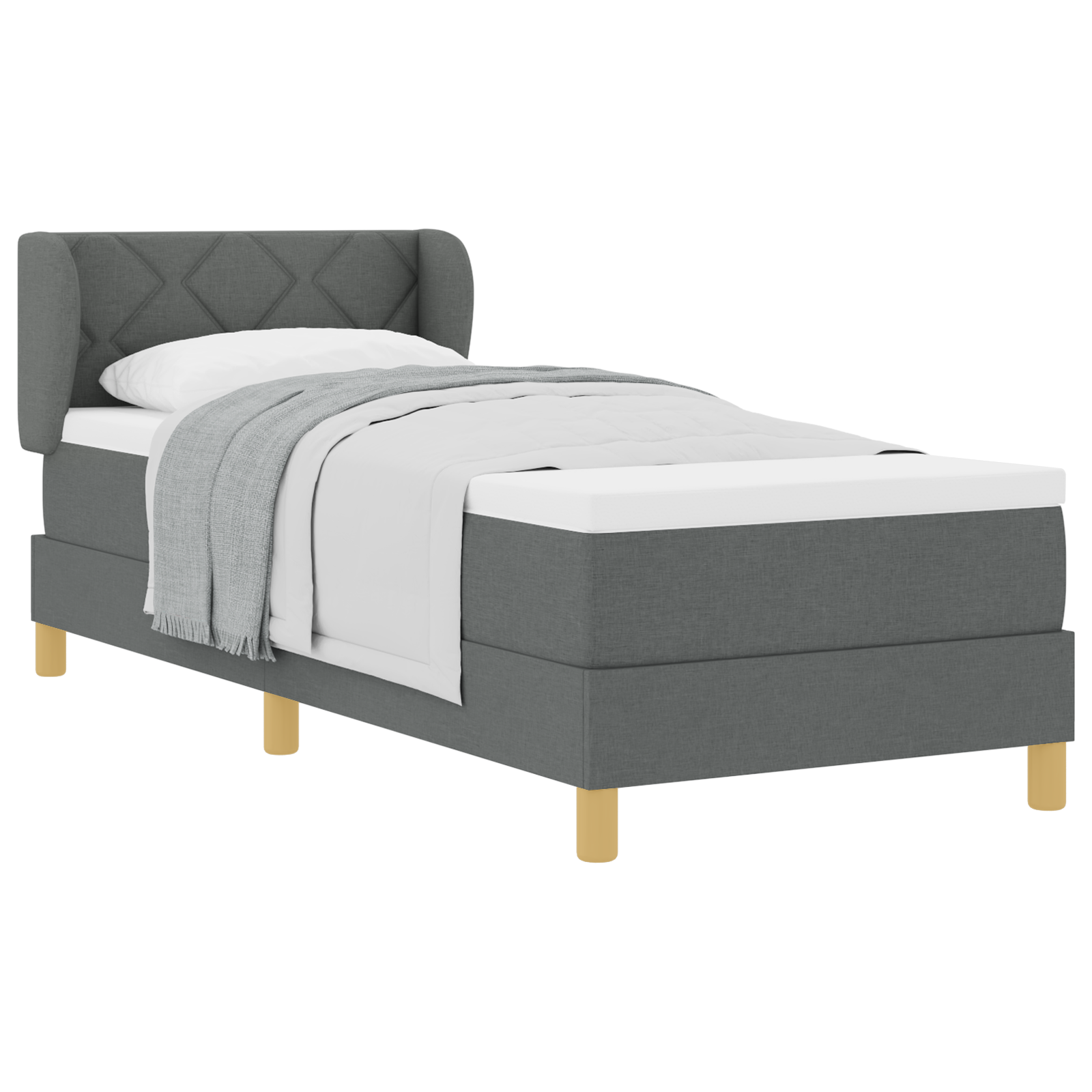 Box Spring Bed with Mattress in Dark Grey, 80x200 cm, Fabric - Image 2