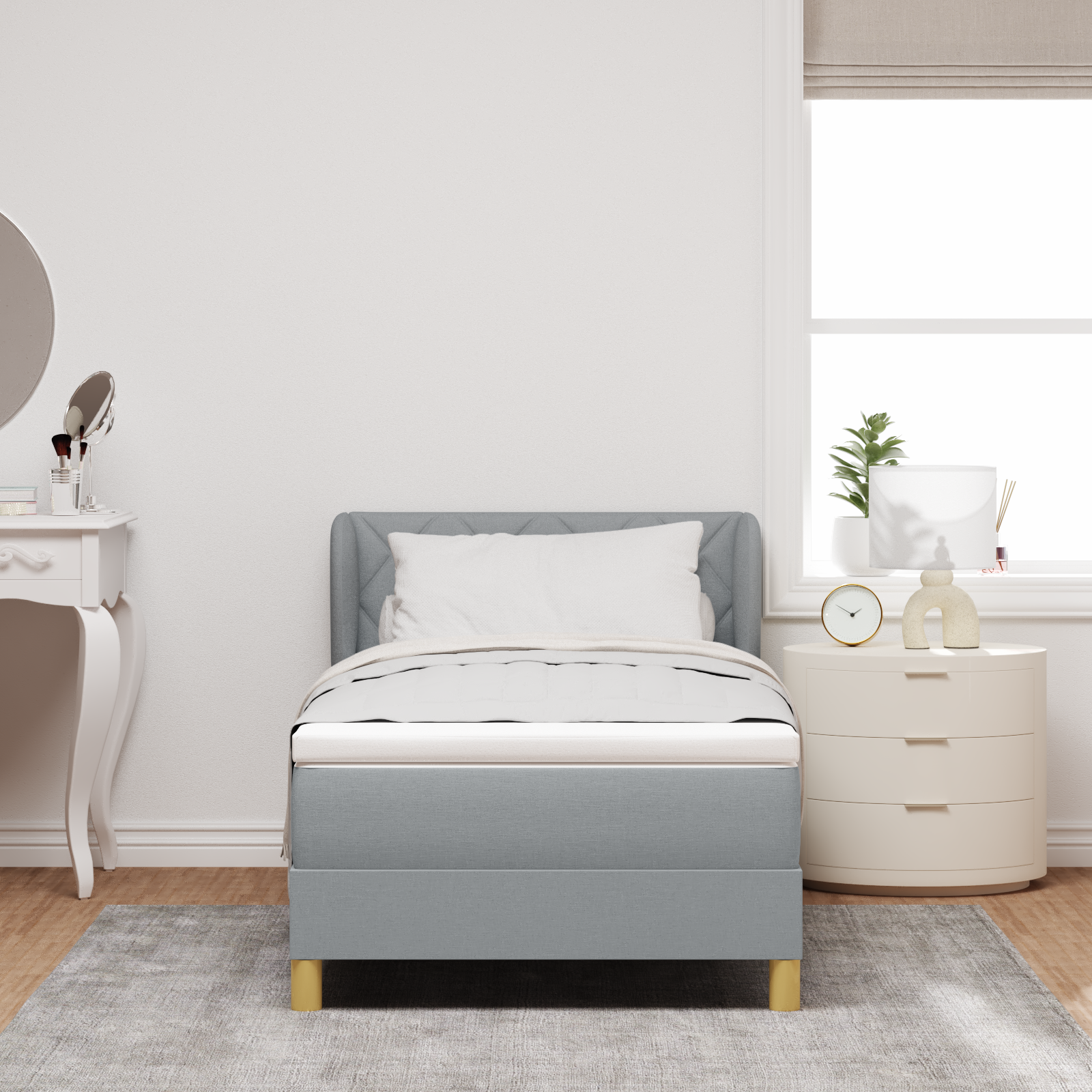 Box Spring Bed with Mattress - Light Grey, 90x200 cm, Fabric - Image 5