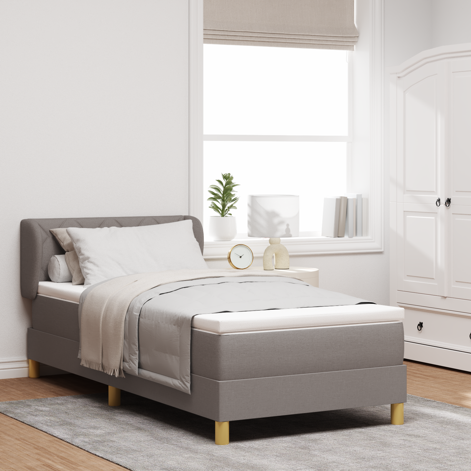 Thumbnail - vidaXL Boxspringbett mit Matratze Taupe 90x200 cm Stoff
