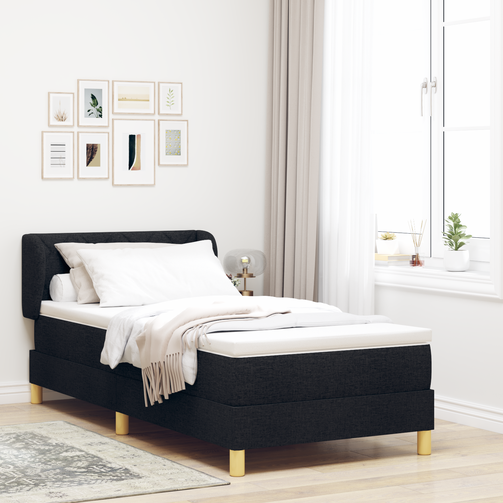 Thumbnail - vidaXL Boxspringbett mit Matratze Schwarz100x200 cm Stoff