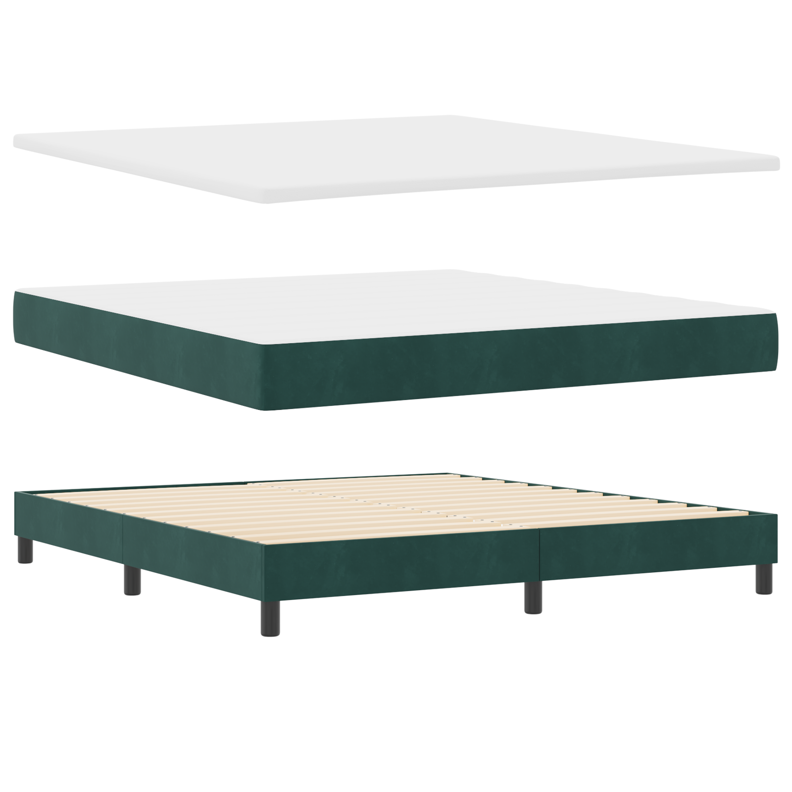 Box Spring Bed with Mattress - Dark Green, 180x200 cm, Velvet - Image 3