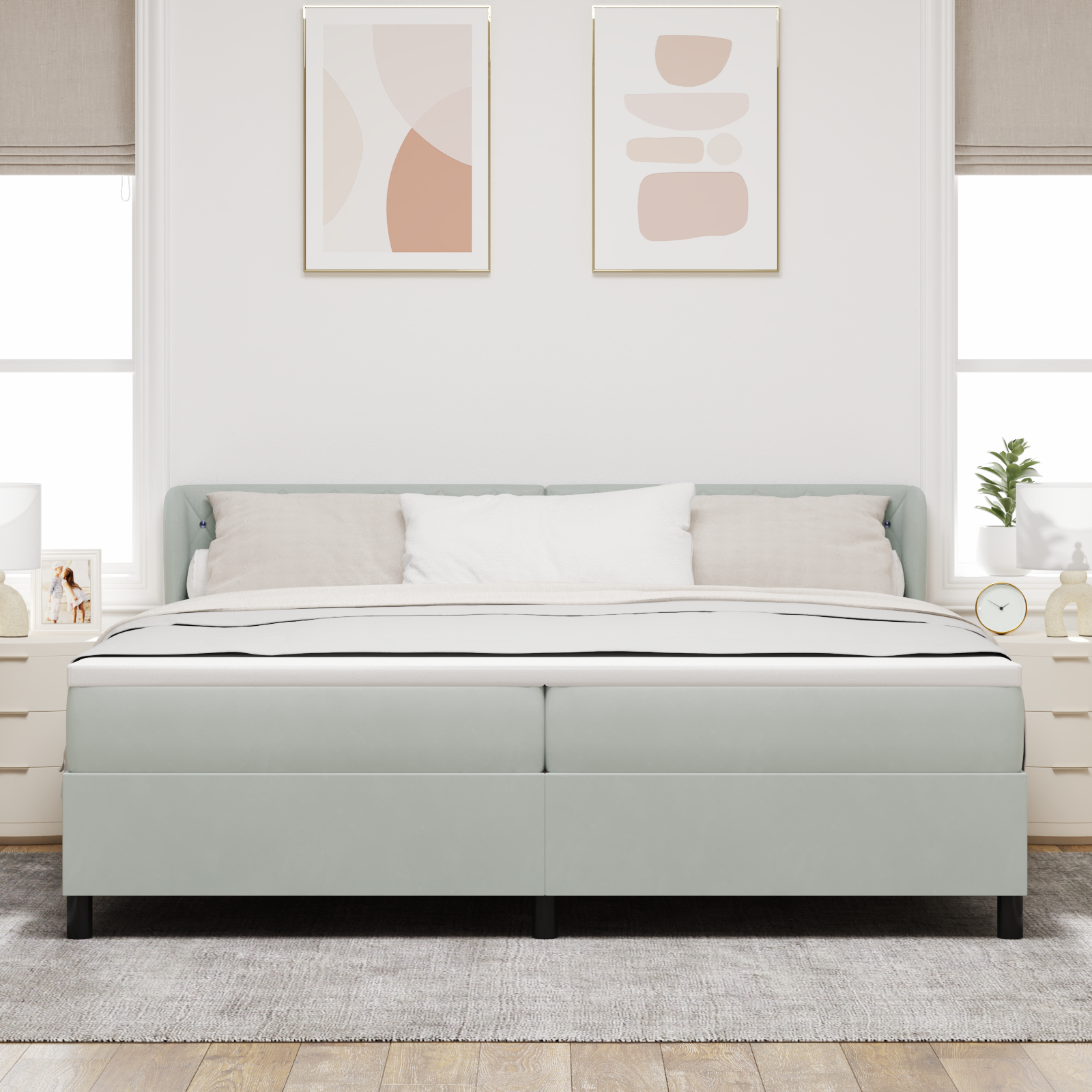 Čiužinys su lova Šviesiai pilka 200x200 cm Aksomas