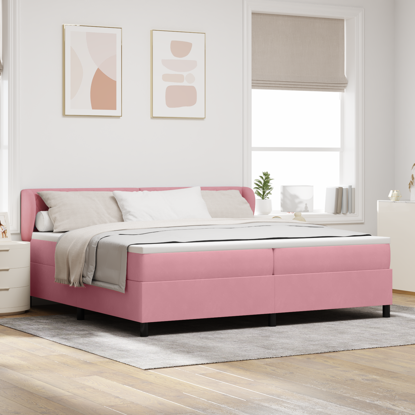 Box Spring Bed with Mattress Pink 200x200 cm Velvet
