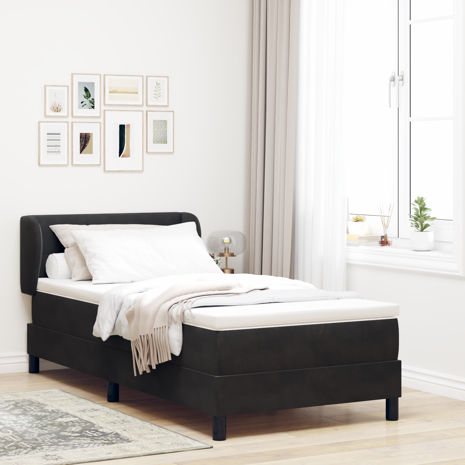 Letto Box Spring con Materasso Nero 80x200 cm in Velluto