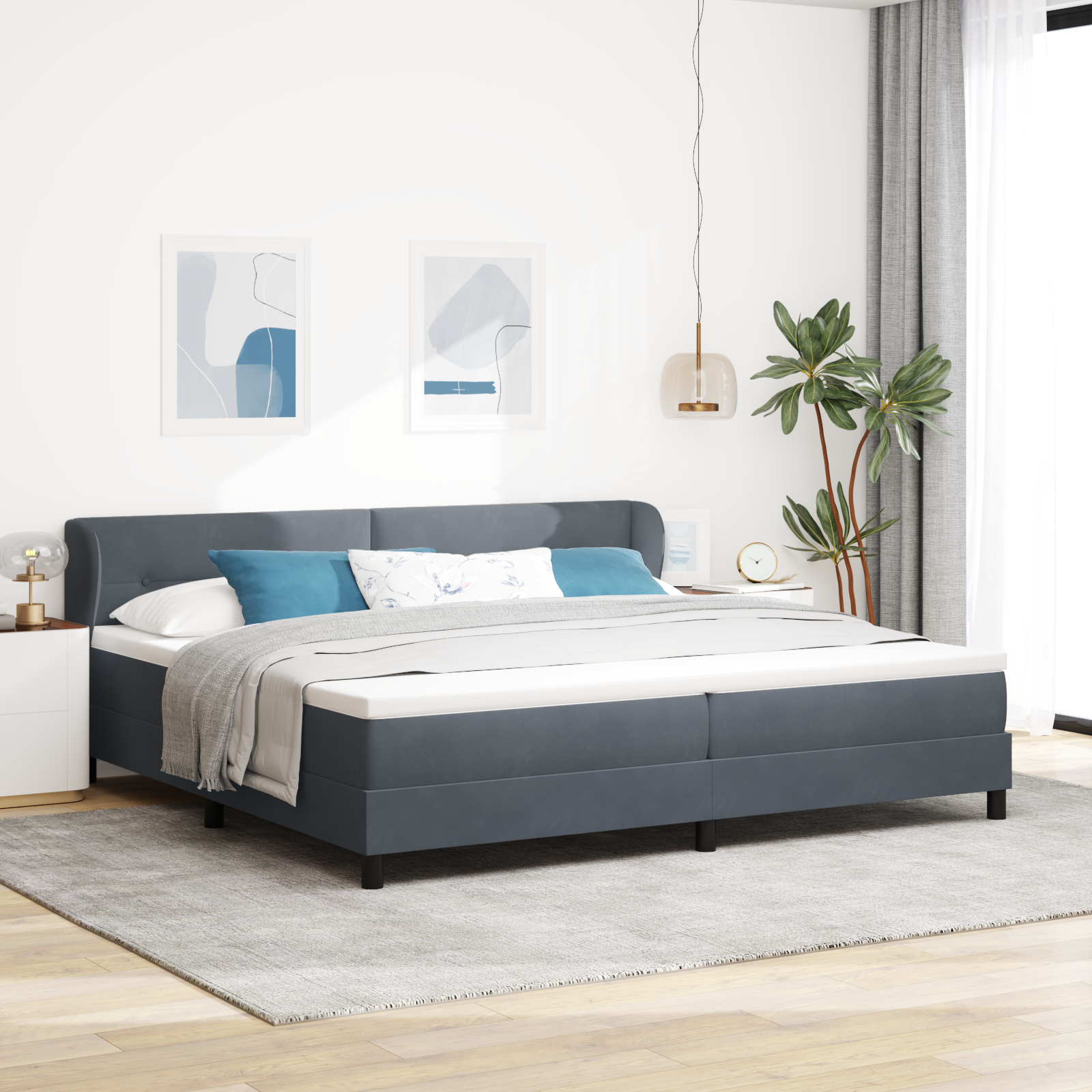 Letto Box Spring con Materasso Grigio Scuro 200x200 cm in Velluto