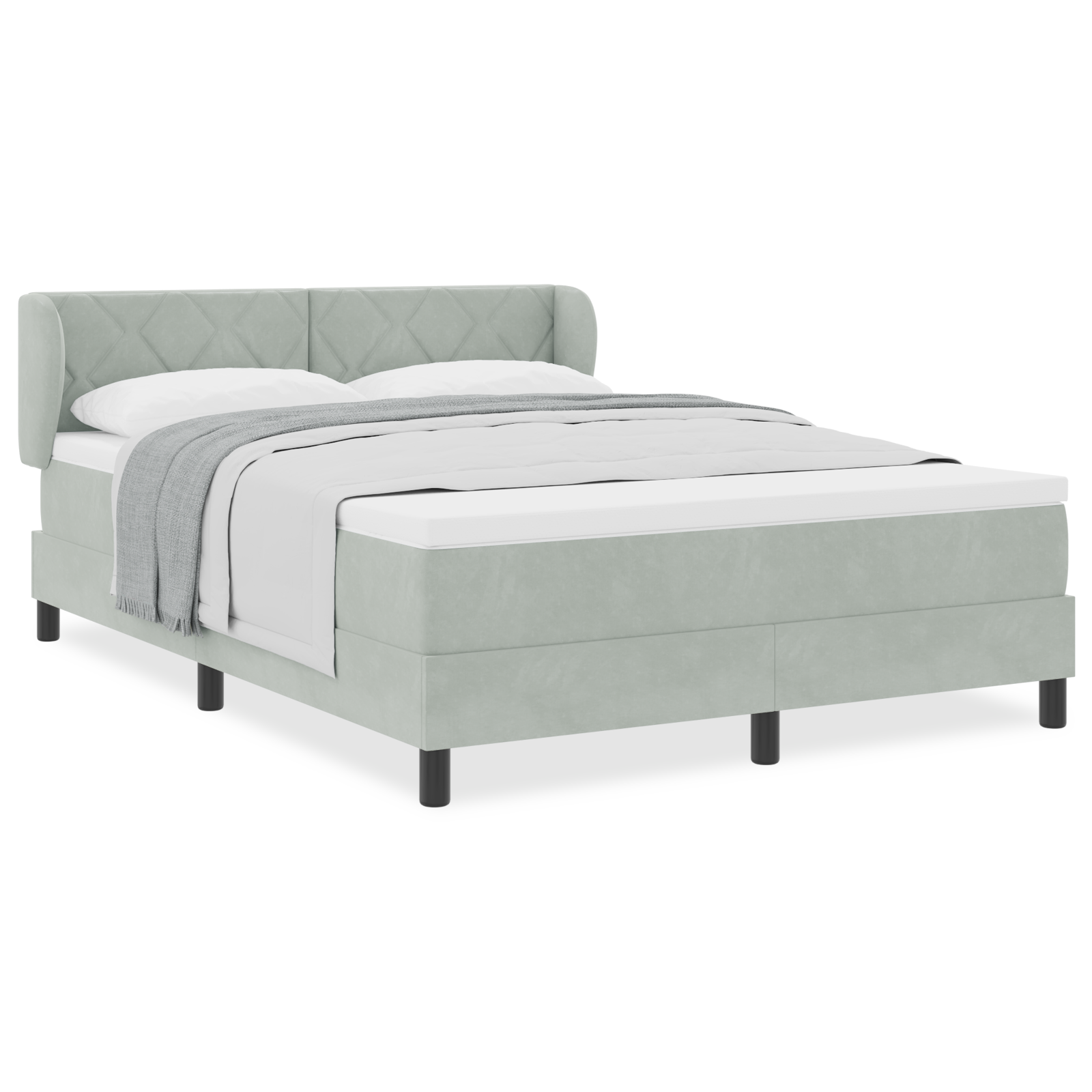 Box Spring lova su čiužiniu šviesiai pilka, 140x190 cm, aksomas - Image 4