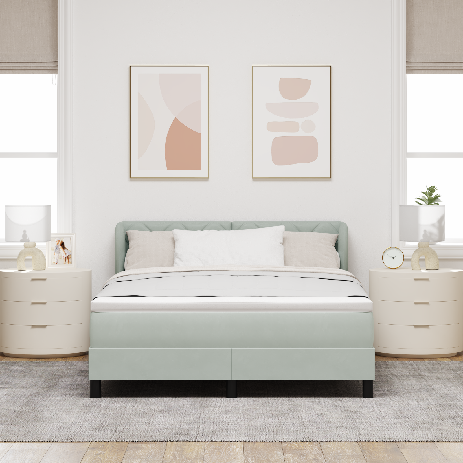 Box Spring lova su čiužiniu šviesiai pilka, 140x190 cm, aksomas - Image 5