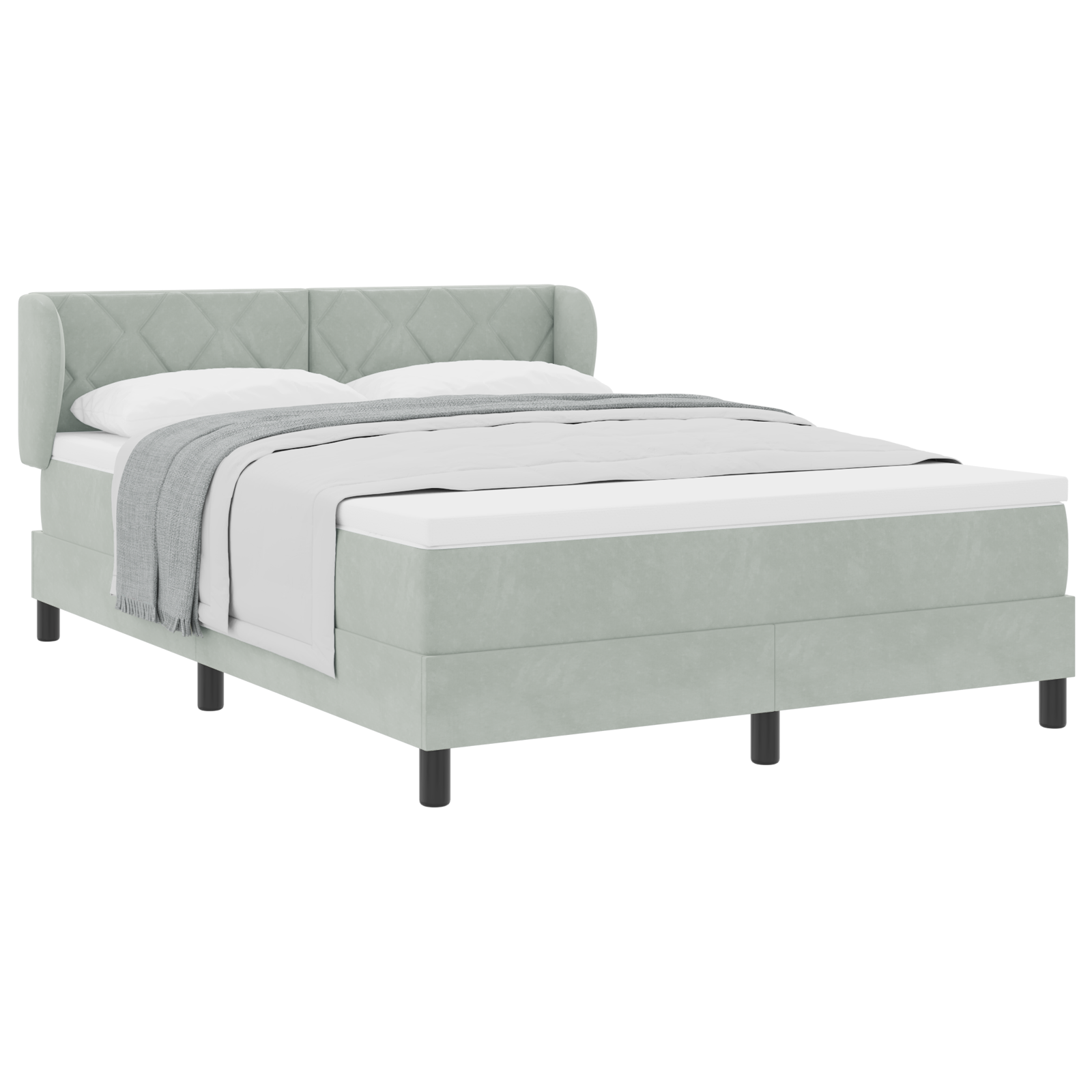 Box Spring lova su čiužiniu šviesiai pilka, 140x190 cm, aksomas - Image 2