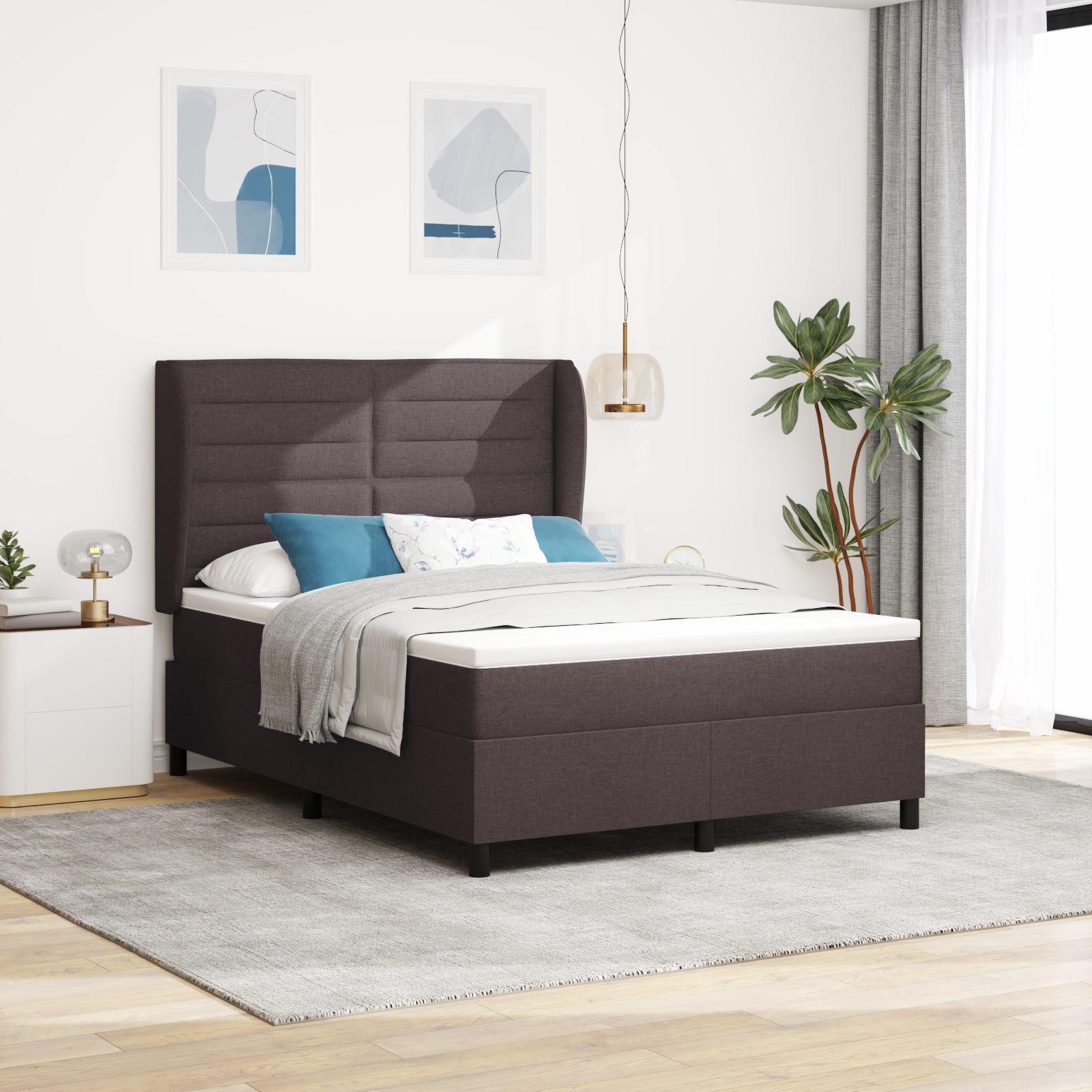 Thumbnail - vidaXL Boxspringbett mit Matratze, dunkelbraun, 160x200 cm, aus Stoff.