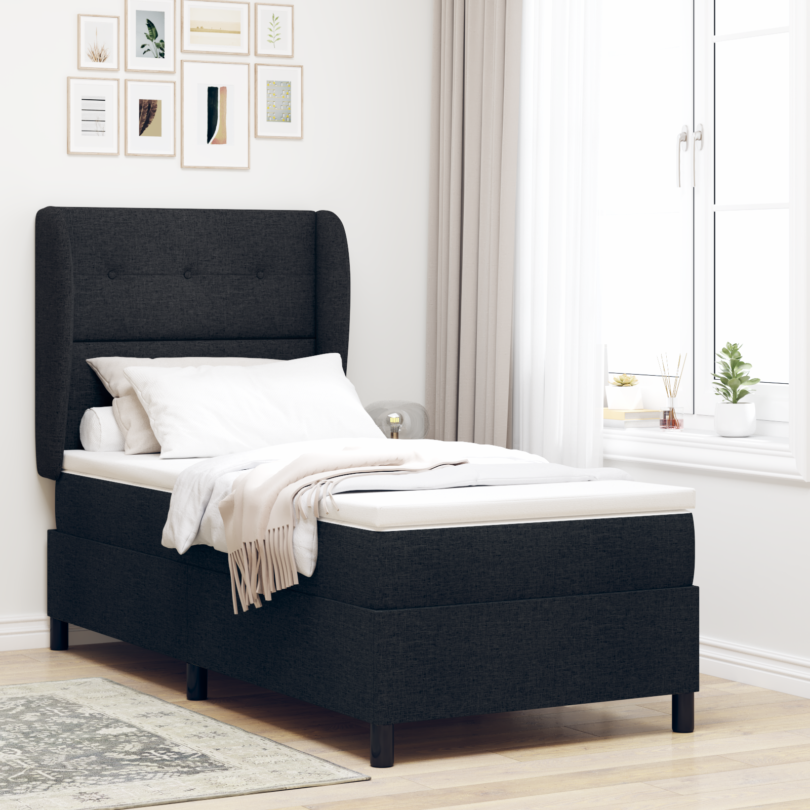 Thumbnail - vidaXL Boxspringbett mit Matratze Schwarz 80x200 cm aus Stoff
