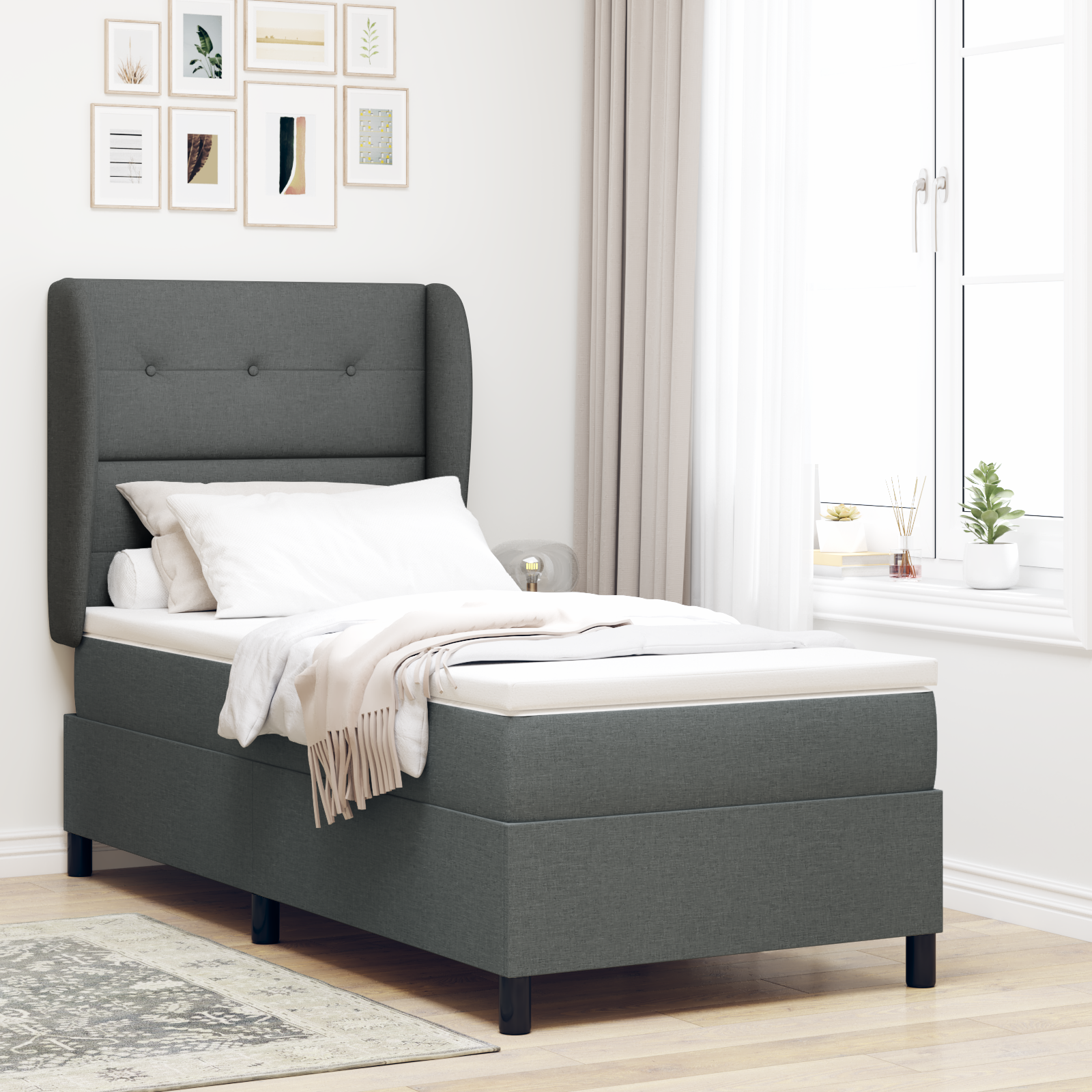 Thumbnail - vidaXL Boxspringbett mit Matratze in Dunkelgrau 100 x 200 cm