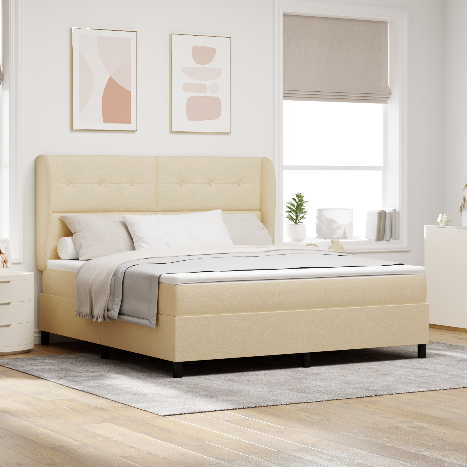 Letto Box Spring con Materasso - Crema 180x200 cm Tessuto