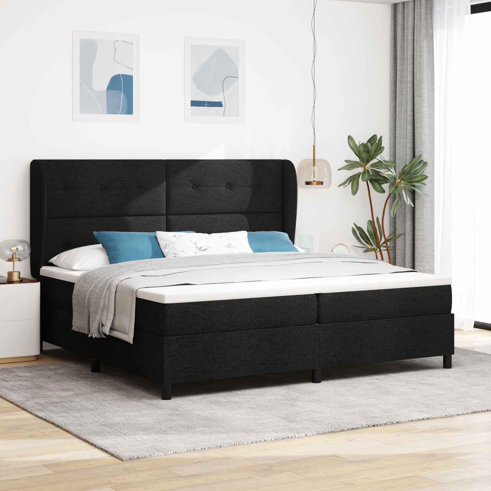 Thumbnail - vidaXL Boxspringbett mit Matratze in Schwarz, 200x200 cm, Stoff