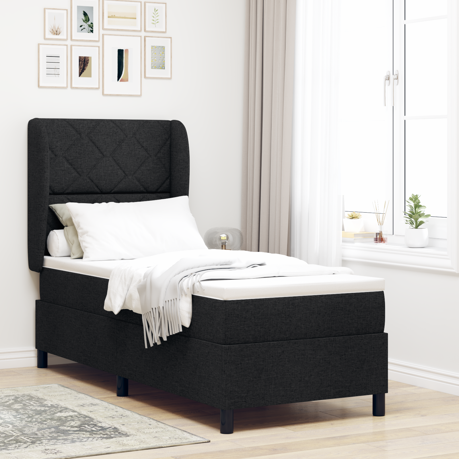 Thumbnail - vidaXL Boxspringbett mit Matratze – Schwarz – 80x200 cm – Stoff