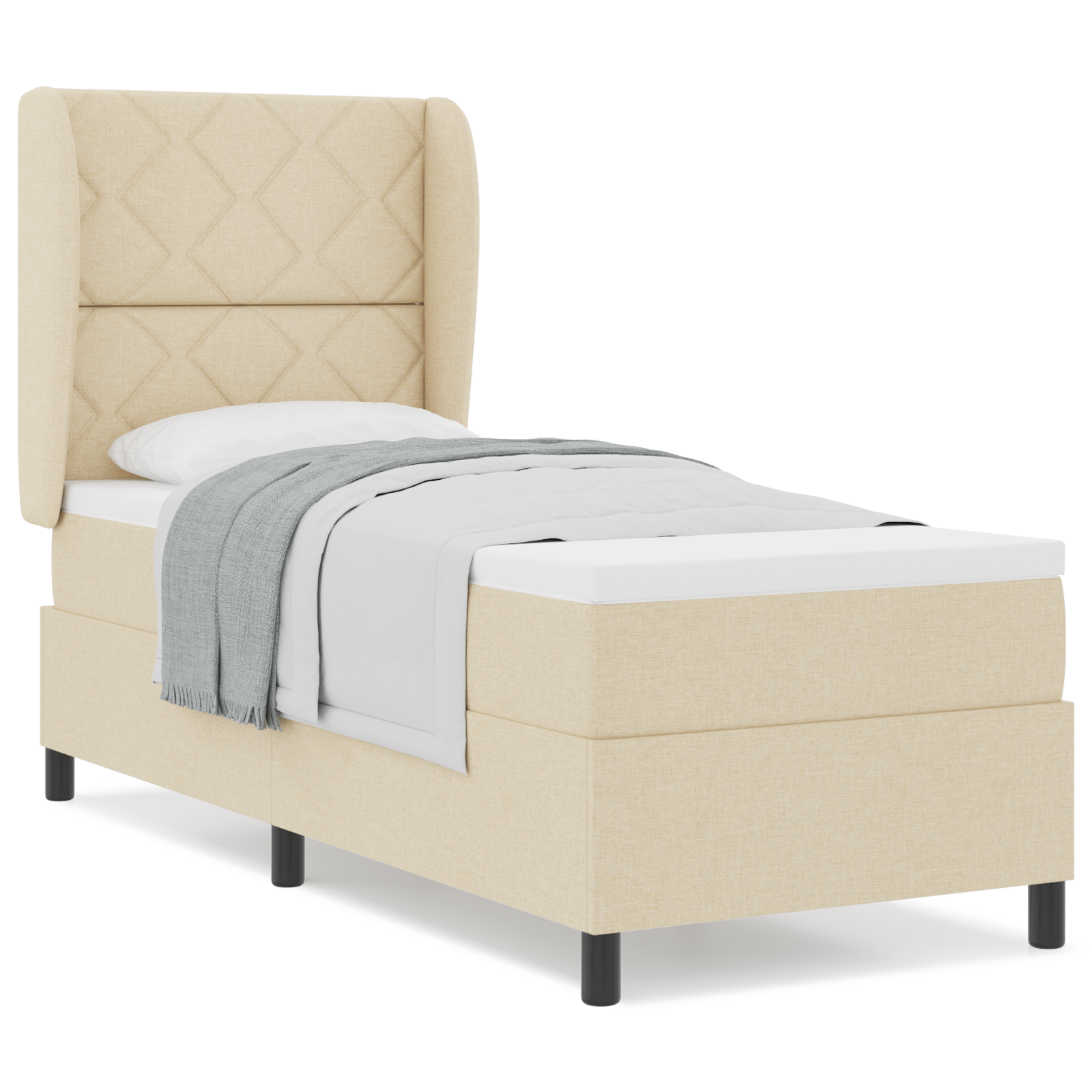 Box Spring Bed with Mattress - Cream, 80x200 cm Fabric - Image 4