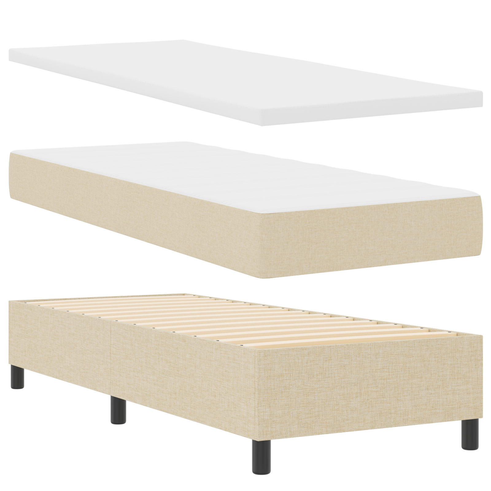 Box Spring Bed with Mattress - Cream, 80x200 cm Fabric - Image 6