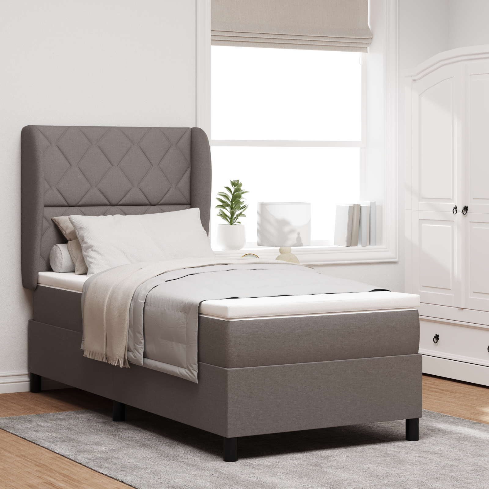 Thumbnail - vidaXL Boxspringbett mit Matratze in Taupe, 90x190 cm, aus Stoff