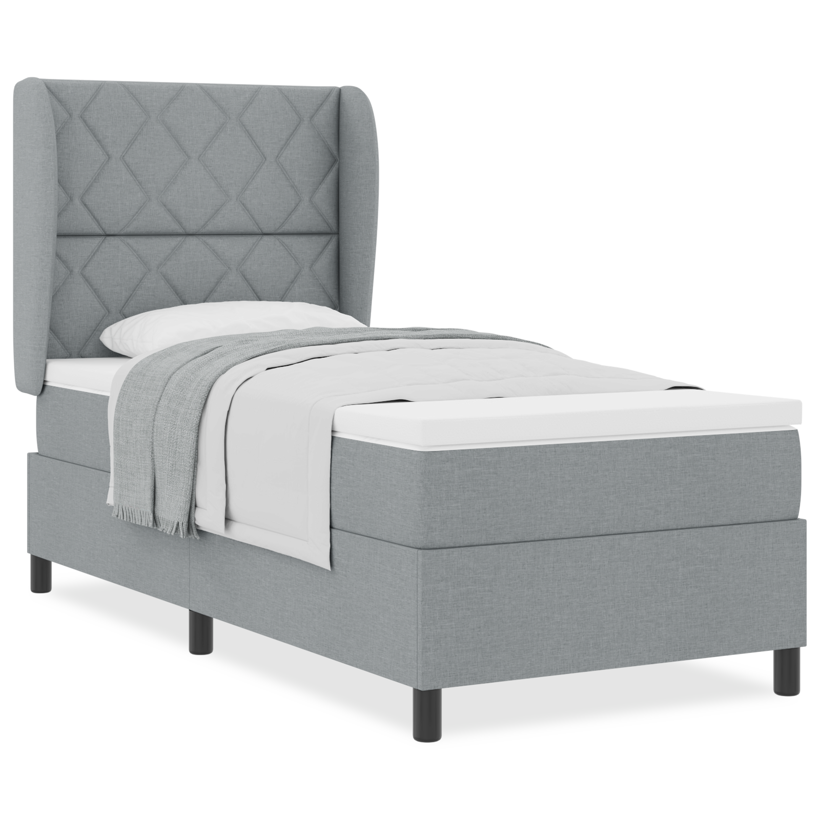 Box Spring Bed with Mattress - Light Gray, 90x200 cm, Fabric - Image 4