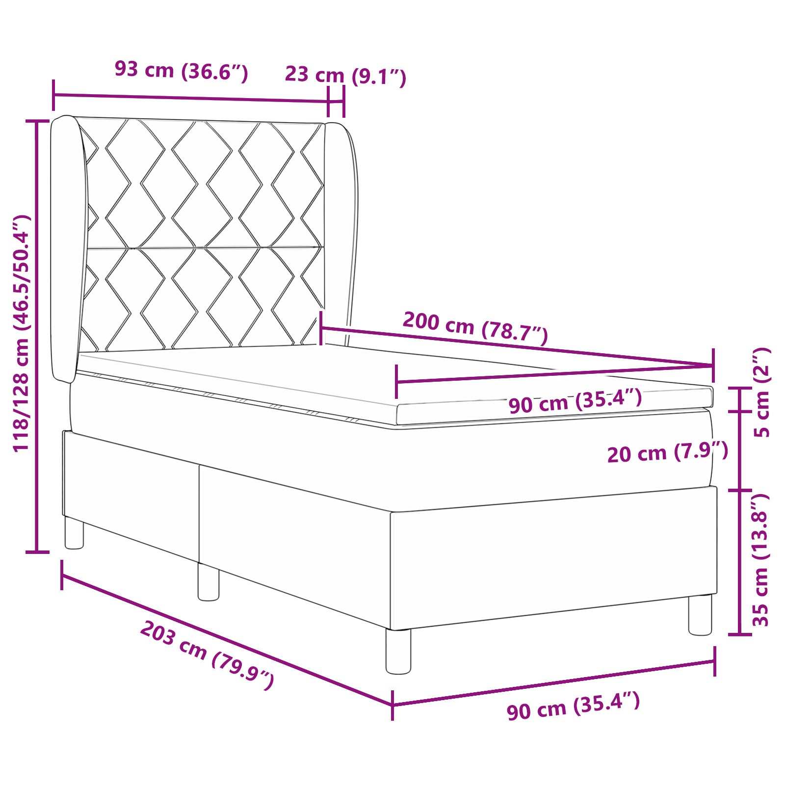 Box Spring Bed with Mattress - Light Gray, 90x200 cm, Fabric - Image 11