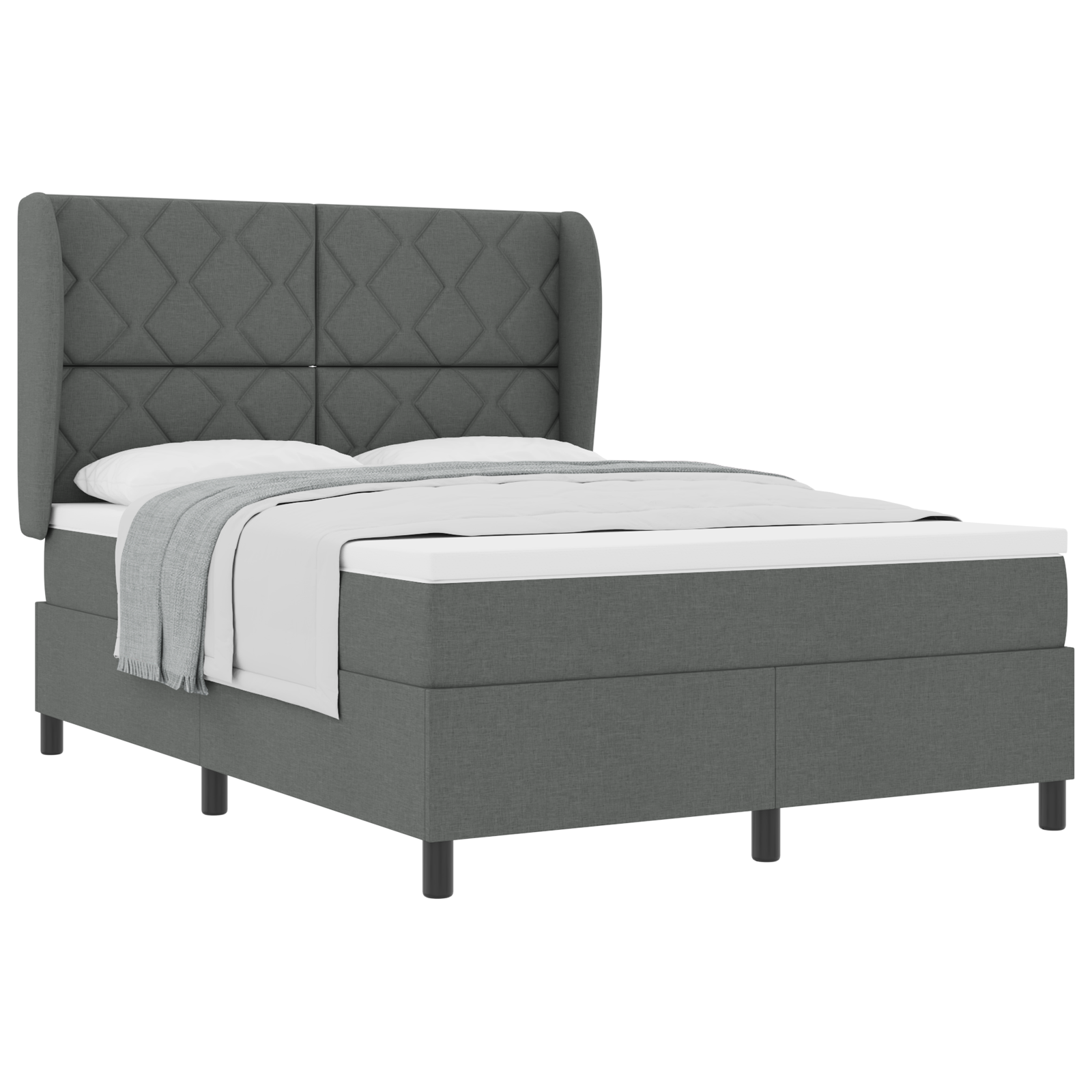 Box Spring Bed with Mattress - Dark Grey, 140x190 cm, Fabric - Image 2