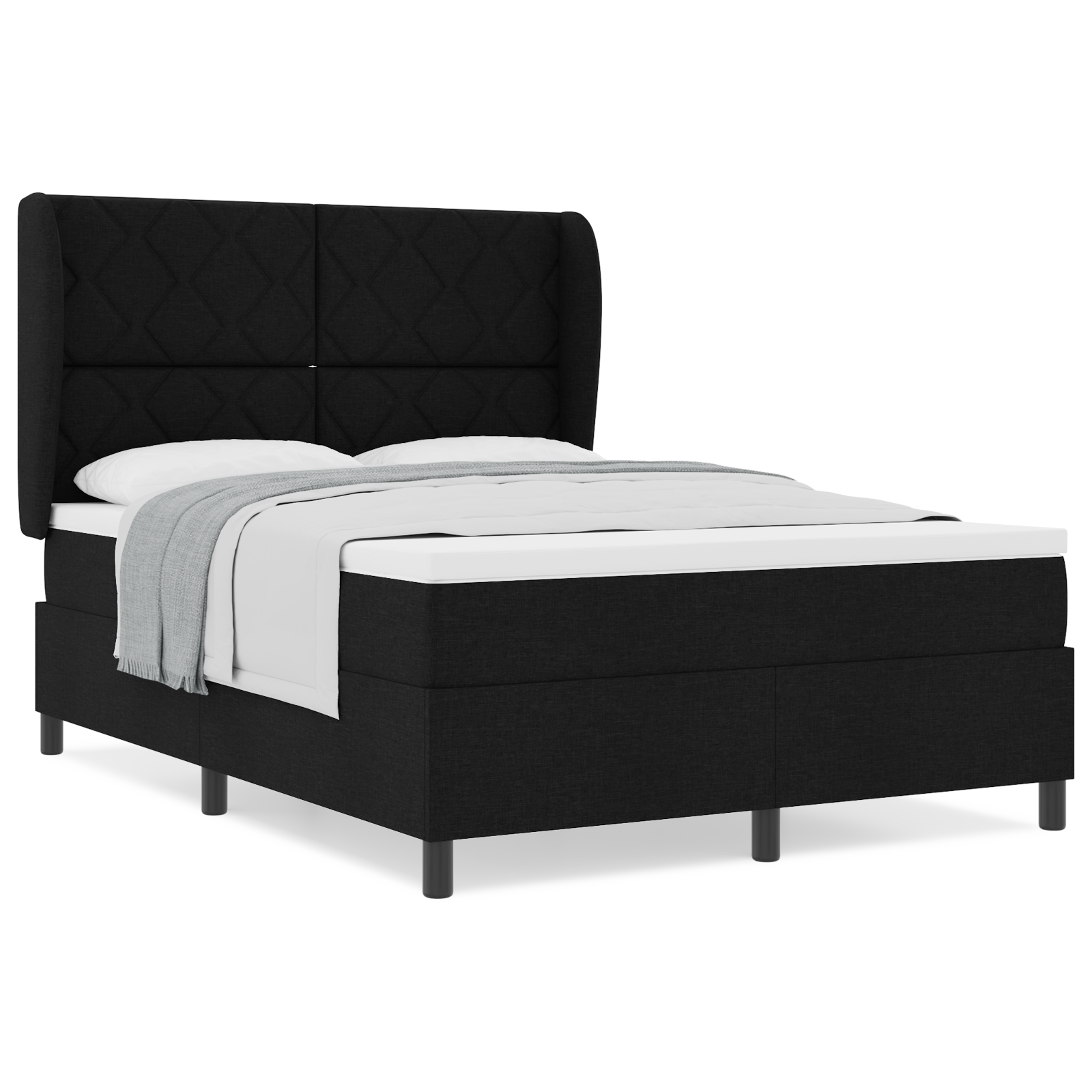 Box Spring Bed with Mattress - Black, 140x190 cm, Fabric - Image 4