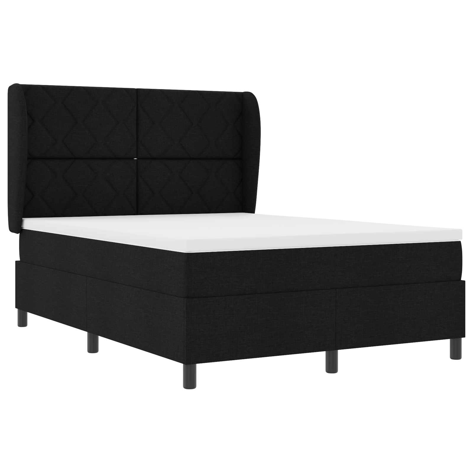 Box Spring Bed with Mattress - Black, 140x190 cm, Fabric - Image 3