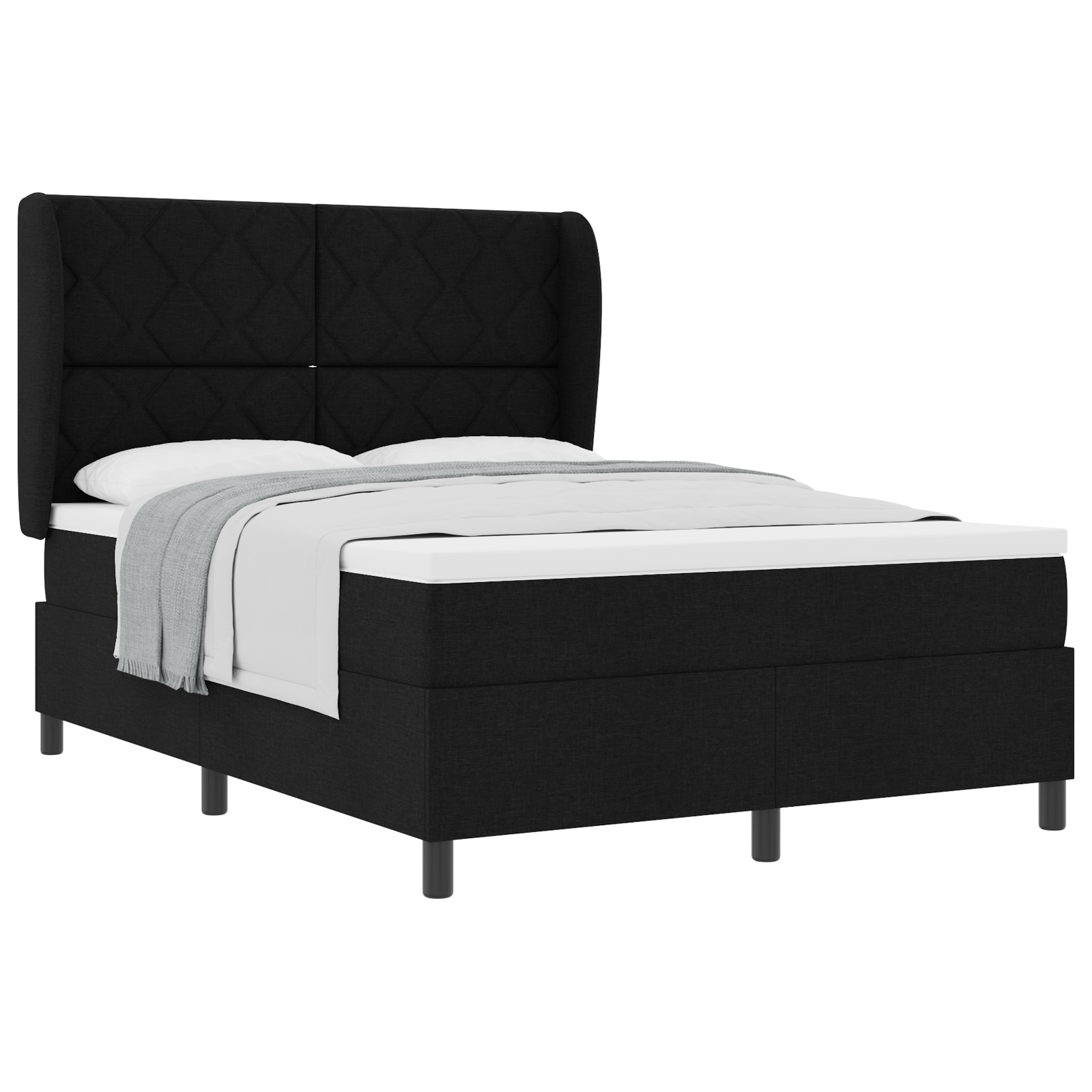 Box Spring Bed with Mattress - Black, 140x190 cm, Fabric - Image 2