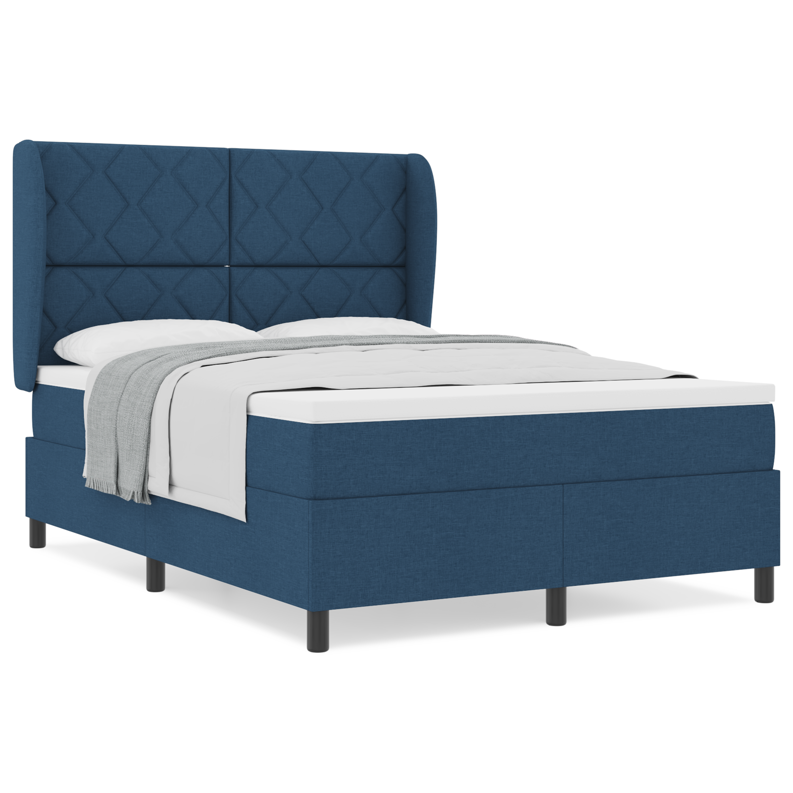 Box Spring Bed with Mattress - Blue, 140x190 cm, Fabric - Image 4
