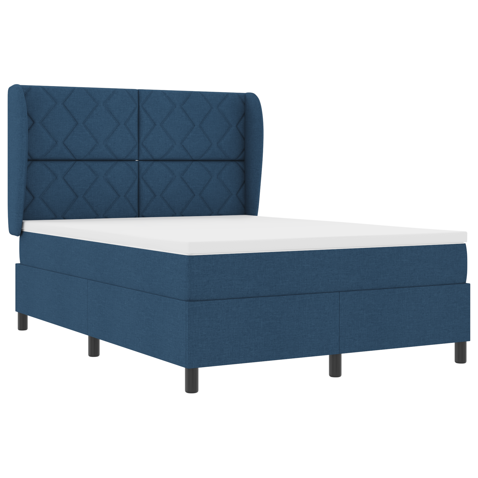 Box Spring Bed with Mattress - Blue, 140x190 cm, Fabric - Image 3
