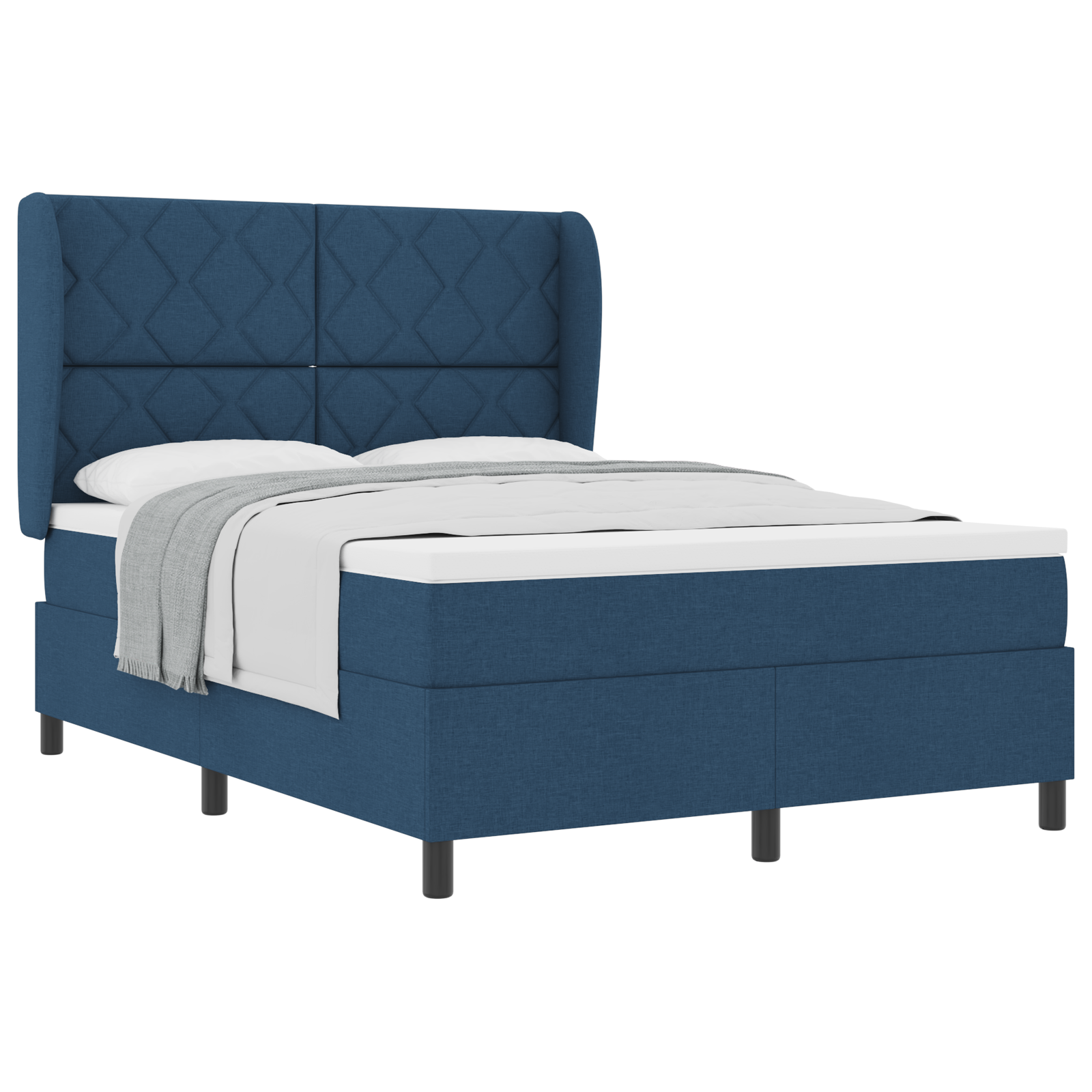 Box Spring Bed with Mattress - Blue, 140x190 cm, Fabric - Image 2