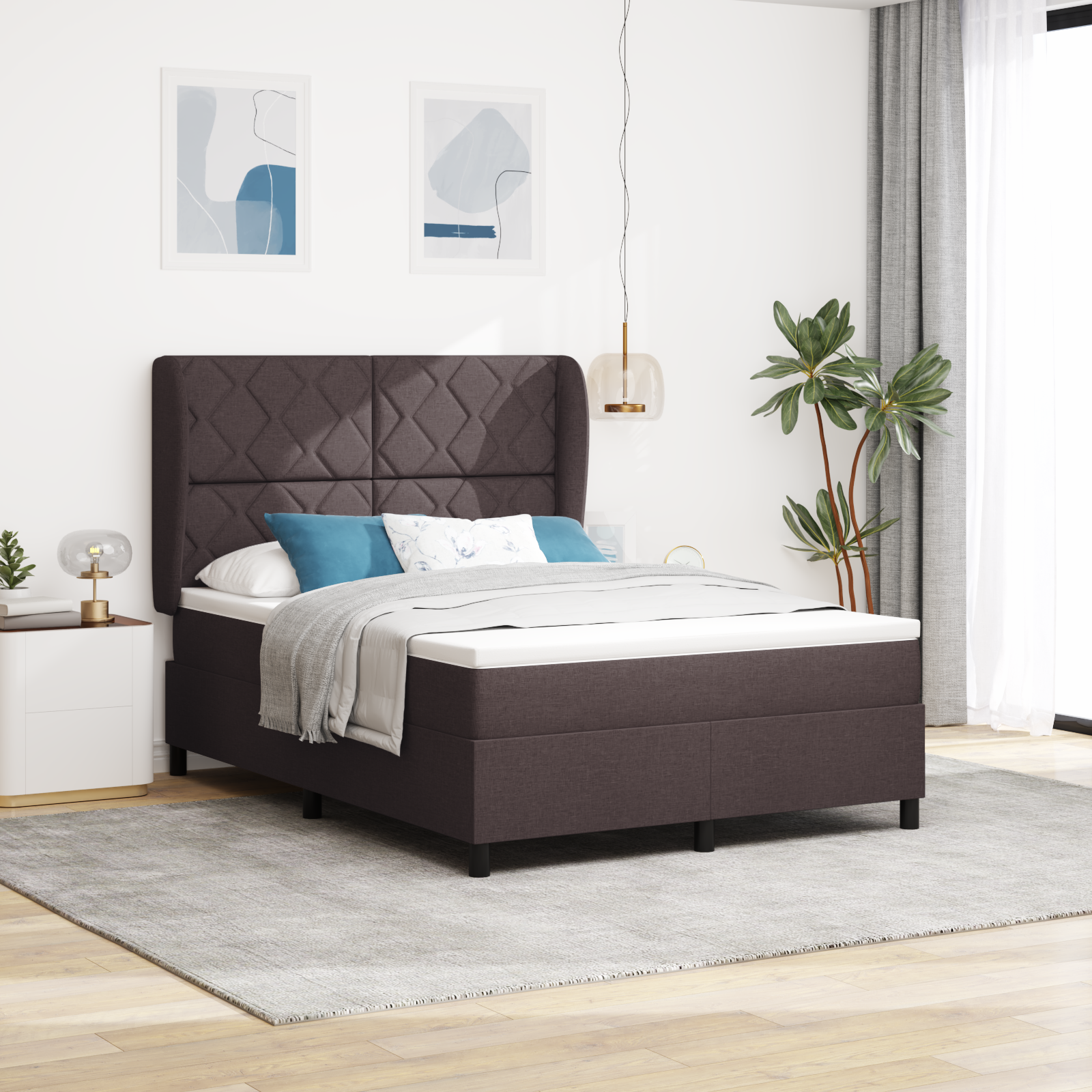 Box Spring Bed with Mattress in Dark Brown - 140x200 cm Fabric