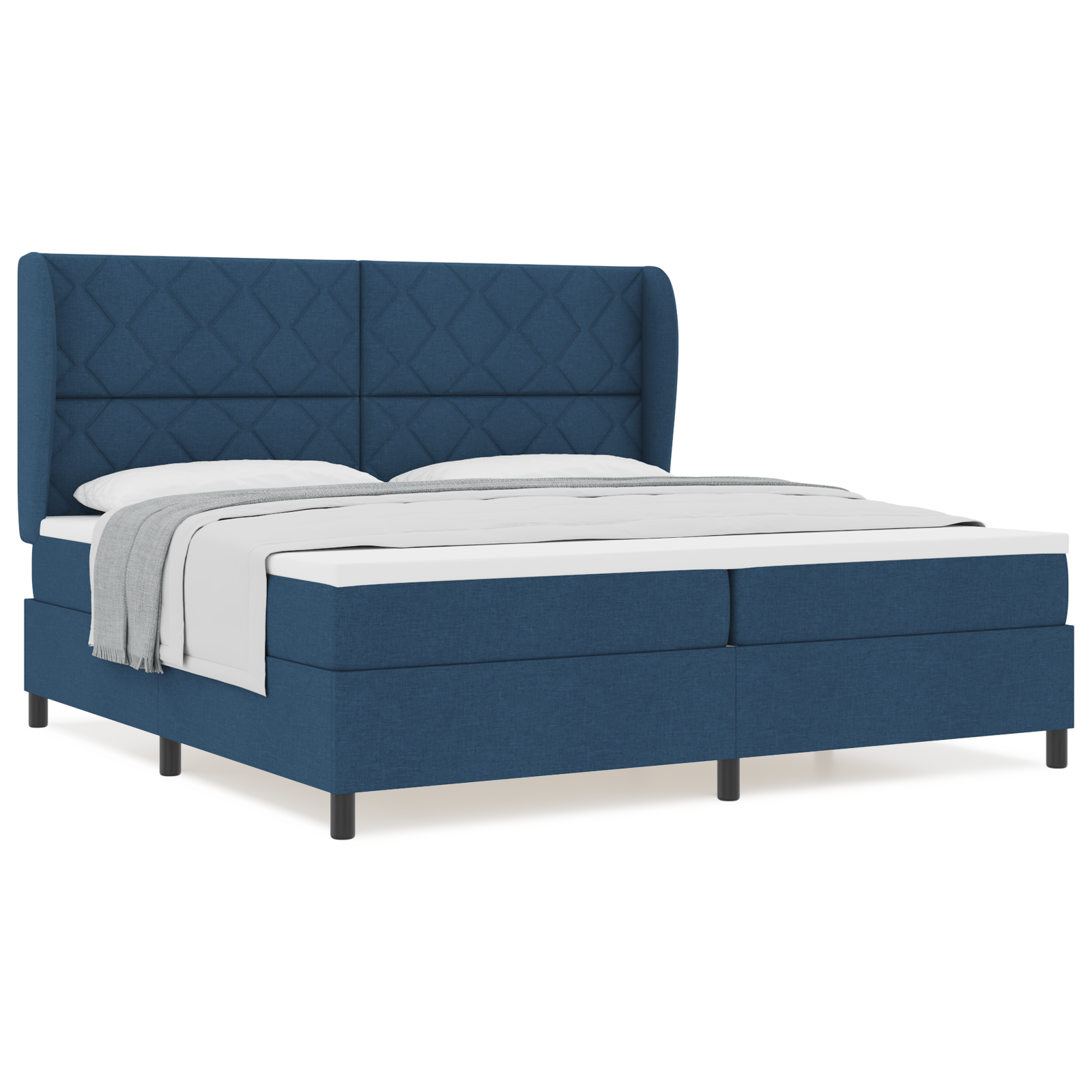 Box Spring Bed with Mattress - Blue, 200x200 cm, Fabric - Image 4