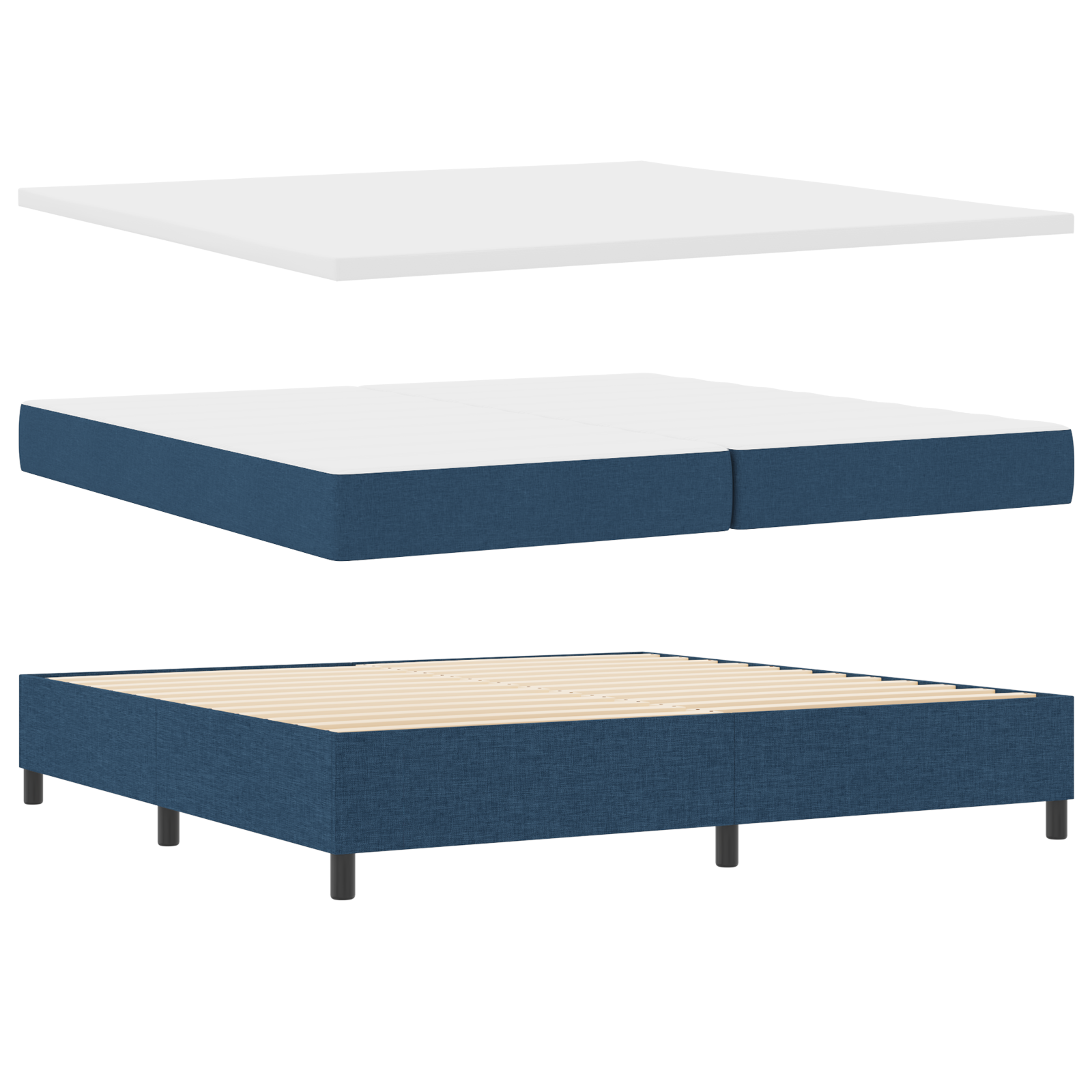 Box Spring Bed with Mattress - Blue, 200x200 cm, Fabric - Image 6