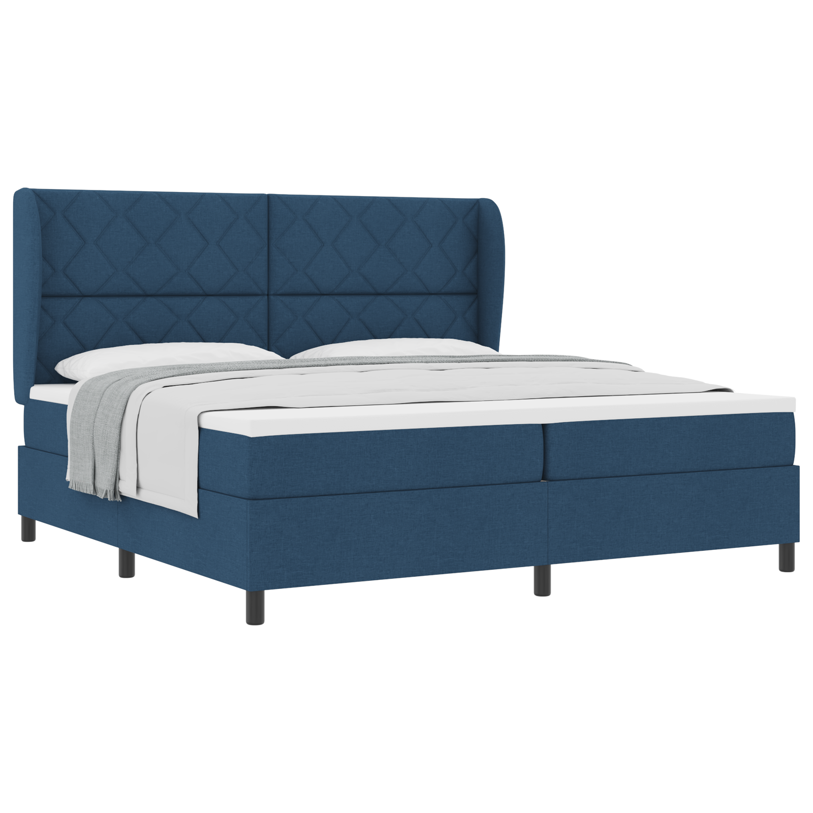Box Spring Bed with Mattress - Blue, 200x200 cm, Fabric - Image 2