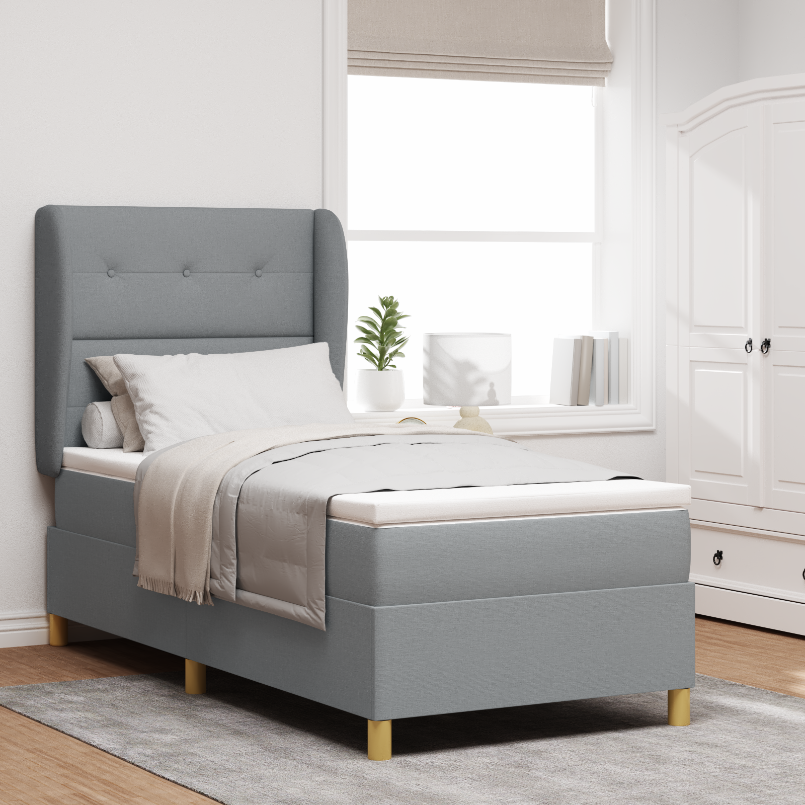 Thumbnail - vidaXL Boxspringbett mit Matratze Hellgrau 80x200 cm Stoff