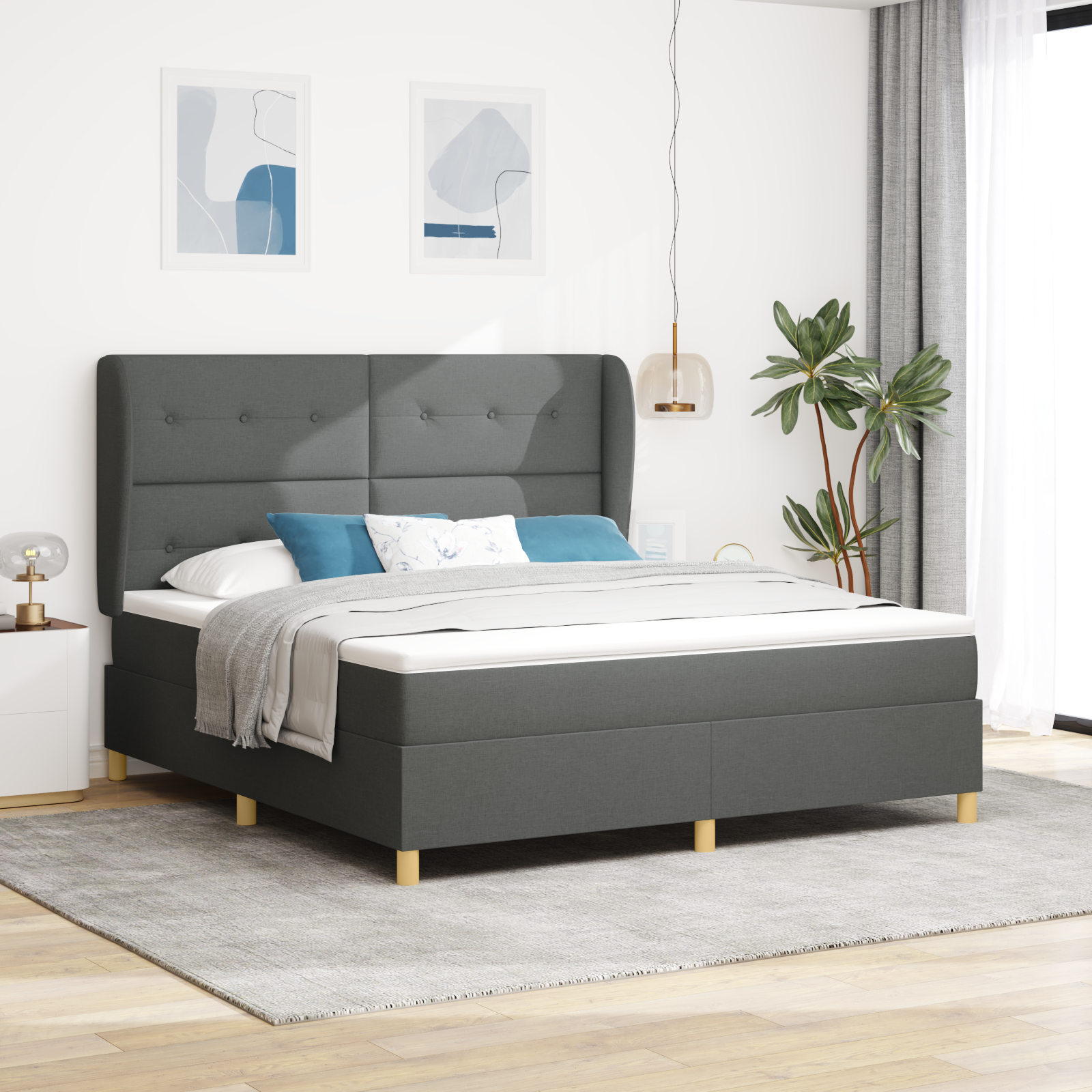 Letto a Molle con Materasso - Grigio Scuro, 180x200 cm, Tessuto