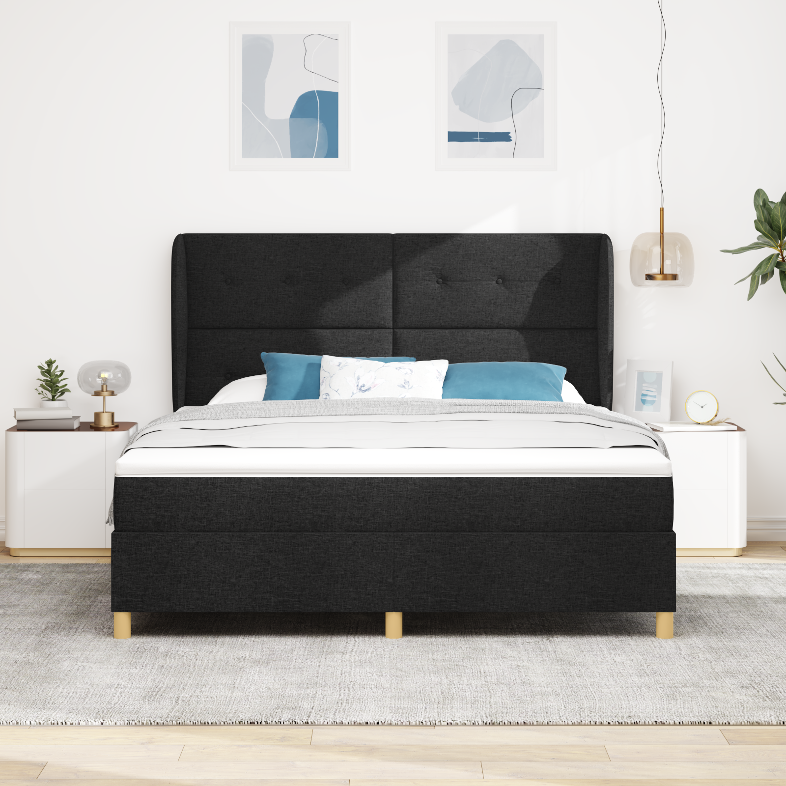 Box Spring Bed with Mattress Black 180x200 cm Fabric - Image 5