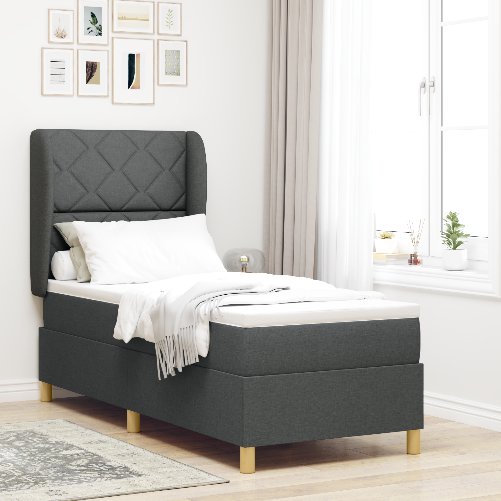 Thumbnail - vidaXL Boxspringbett mit Matratze Dunkelgrau 80x200 cm Stoff