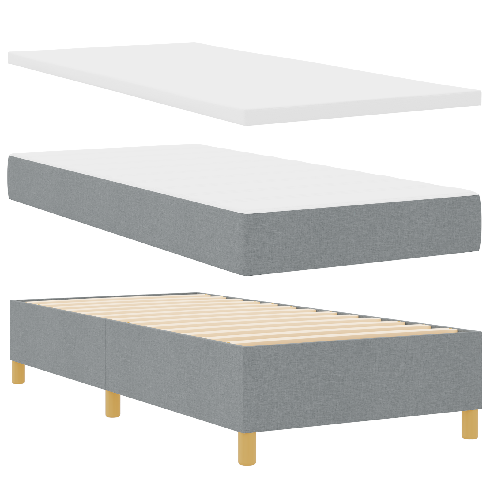 Box Spring Bed with Mattress - Light Grey - 90x200 cm Fabric - Image 6