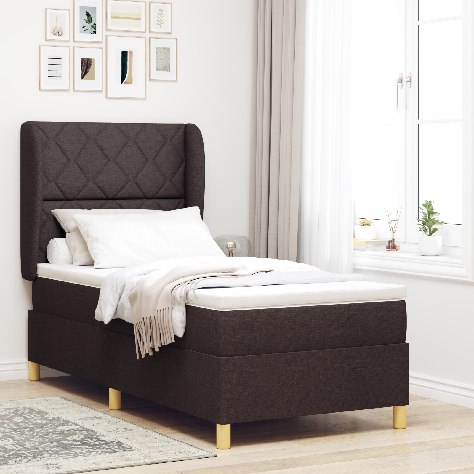 Thumbnail - vidaXL Boxspringbett mit Matratze Dunkelbraun 90x200 cm Stoff