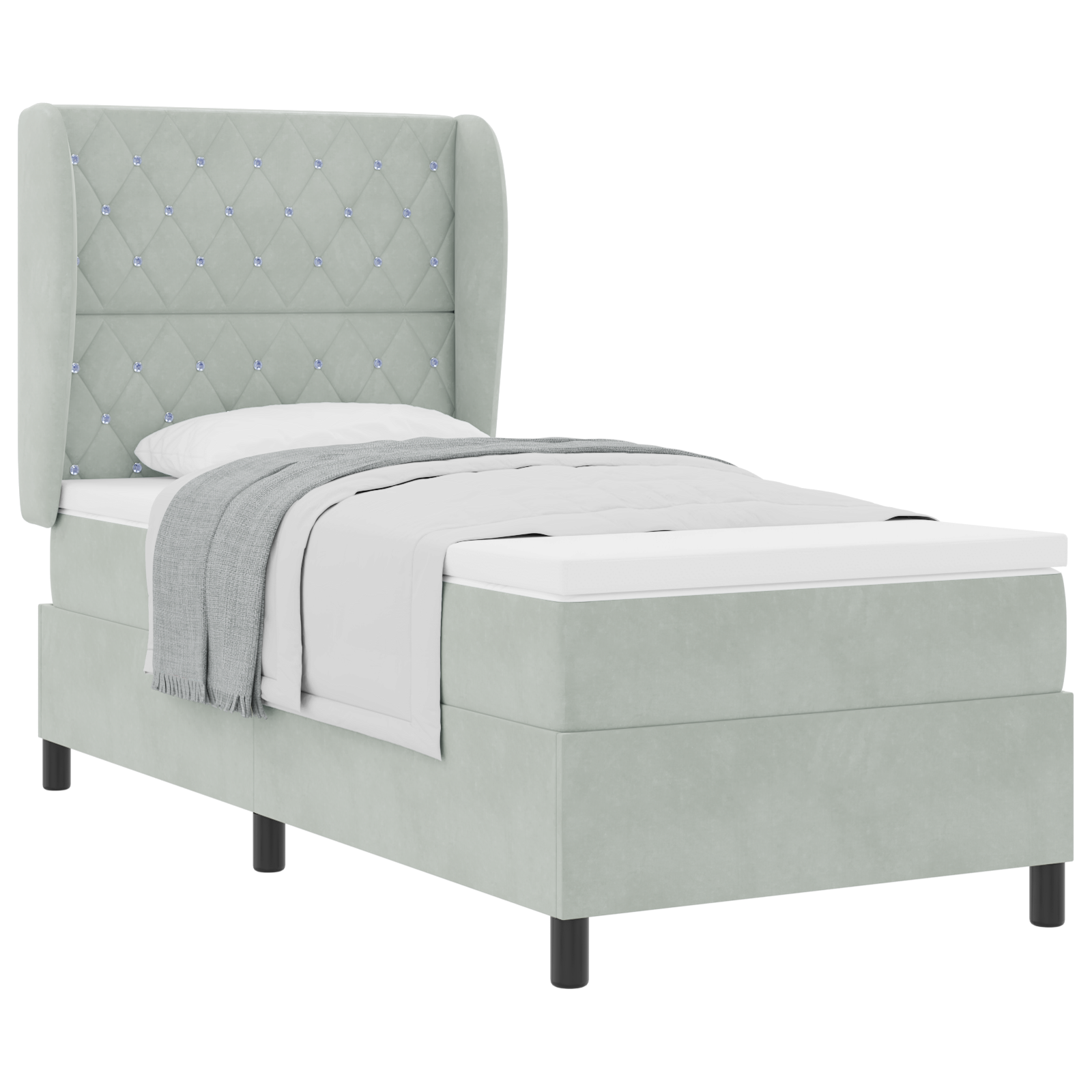 Thumbnail - vidaXL Boxspringbett mit Matratze - Hellgrau - 90 x 200 cm - Samt