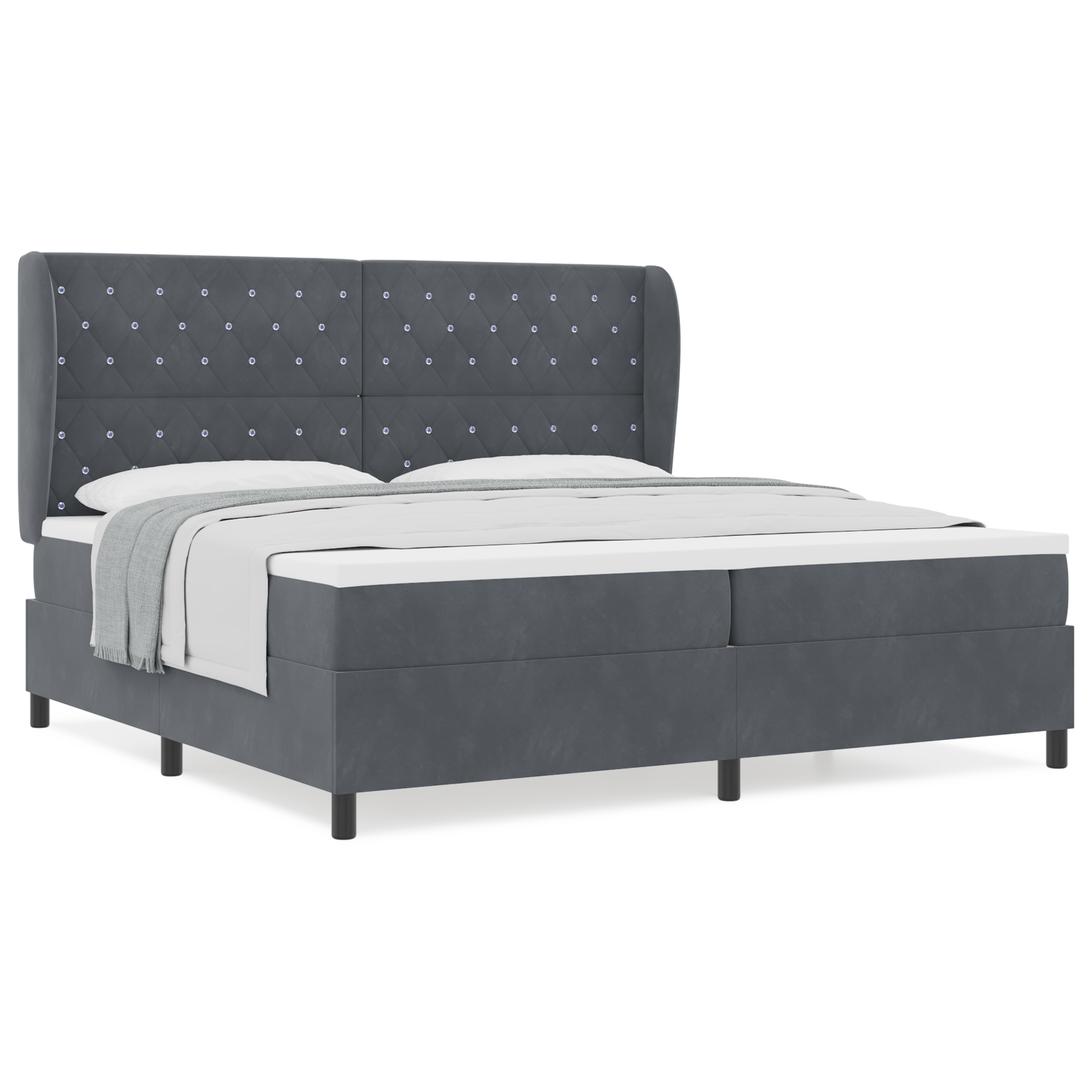 Dėžės spyruoklių lova su matraciha Tamsiai pilkas 200x200 cm Aksomas - Image 4