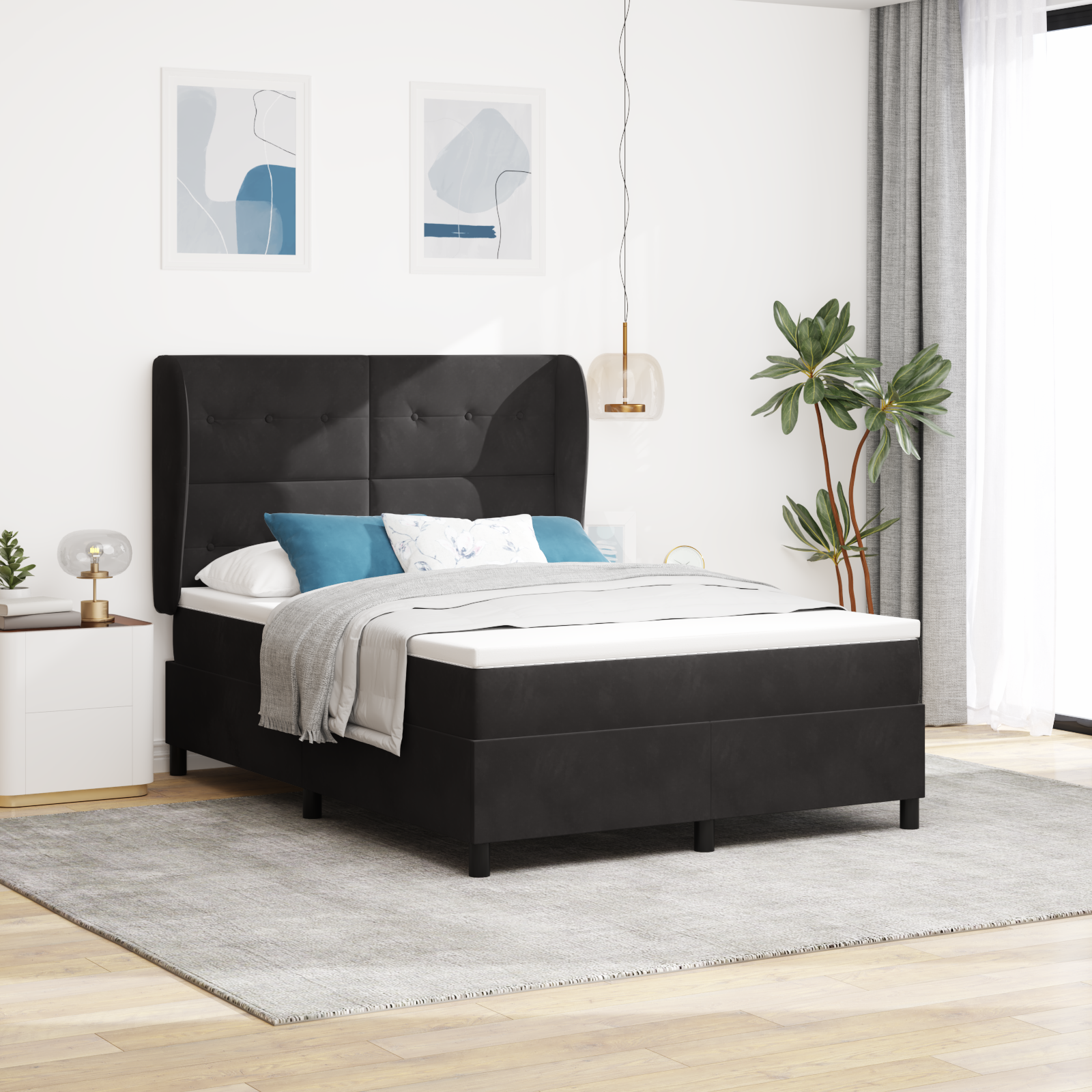 Letto Box Spring con Materasso Nero 140x190 cm Velluto